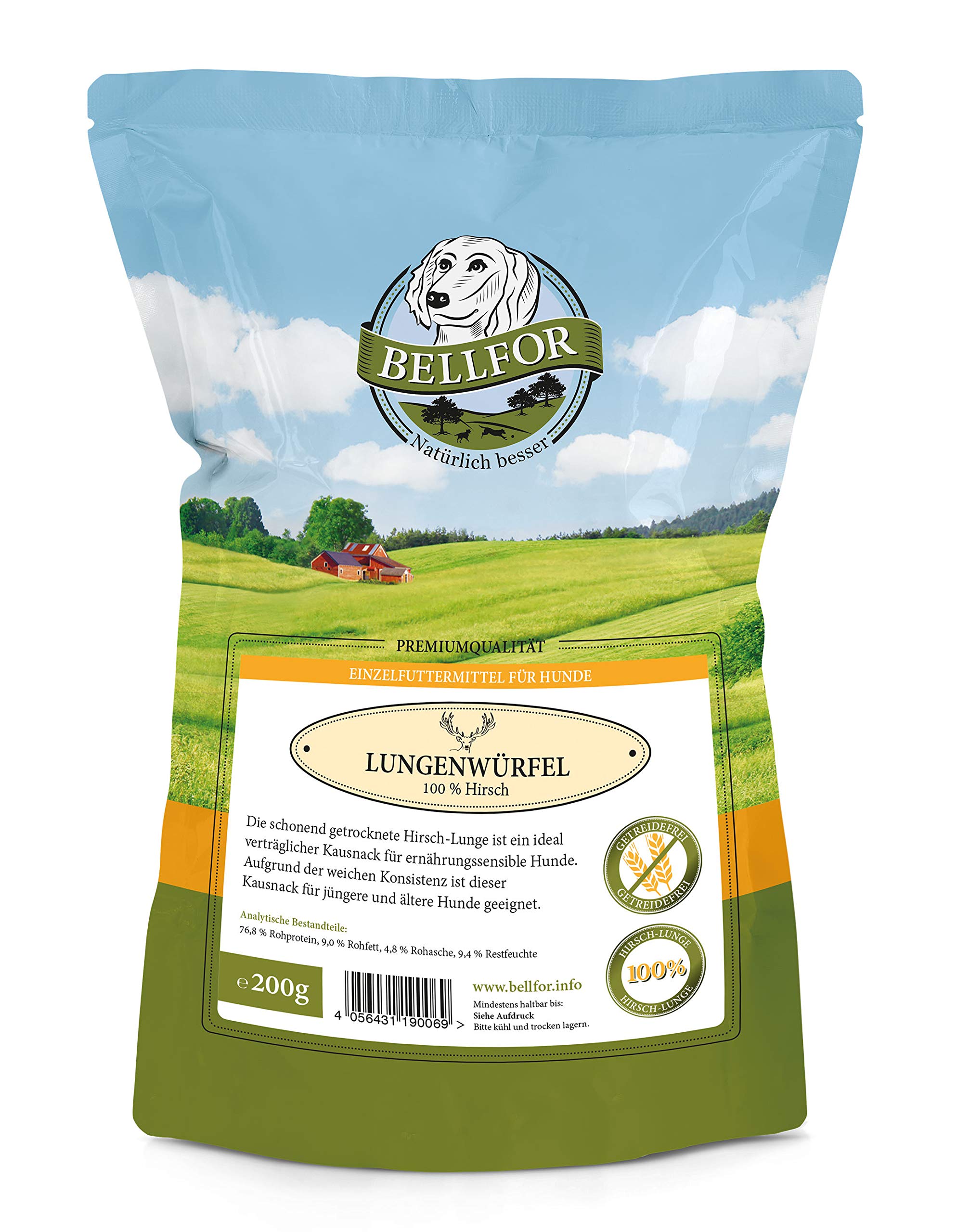 Bellfor Natural Dog Chews - Deer Lung Cubes - 200g. High-Protein Venison Dog Treat for All Breeds. Chewy, Hypoallergenic Treats with No Additives. Prevents the Appearance of Tartar.