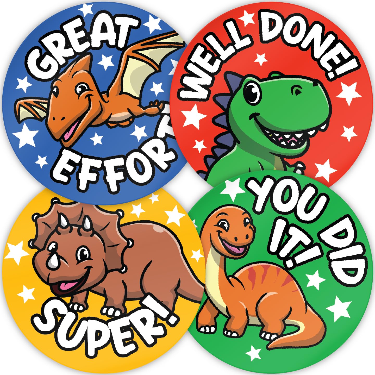 Stone Melon School Reward Stickers 144 Dinosaur Praise Word Stickers 30mm Round Awards Nursery Teachers Parents Children Kids Well Done Star Dino