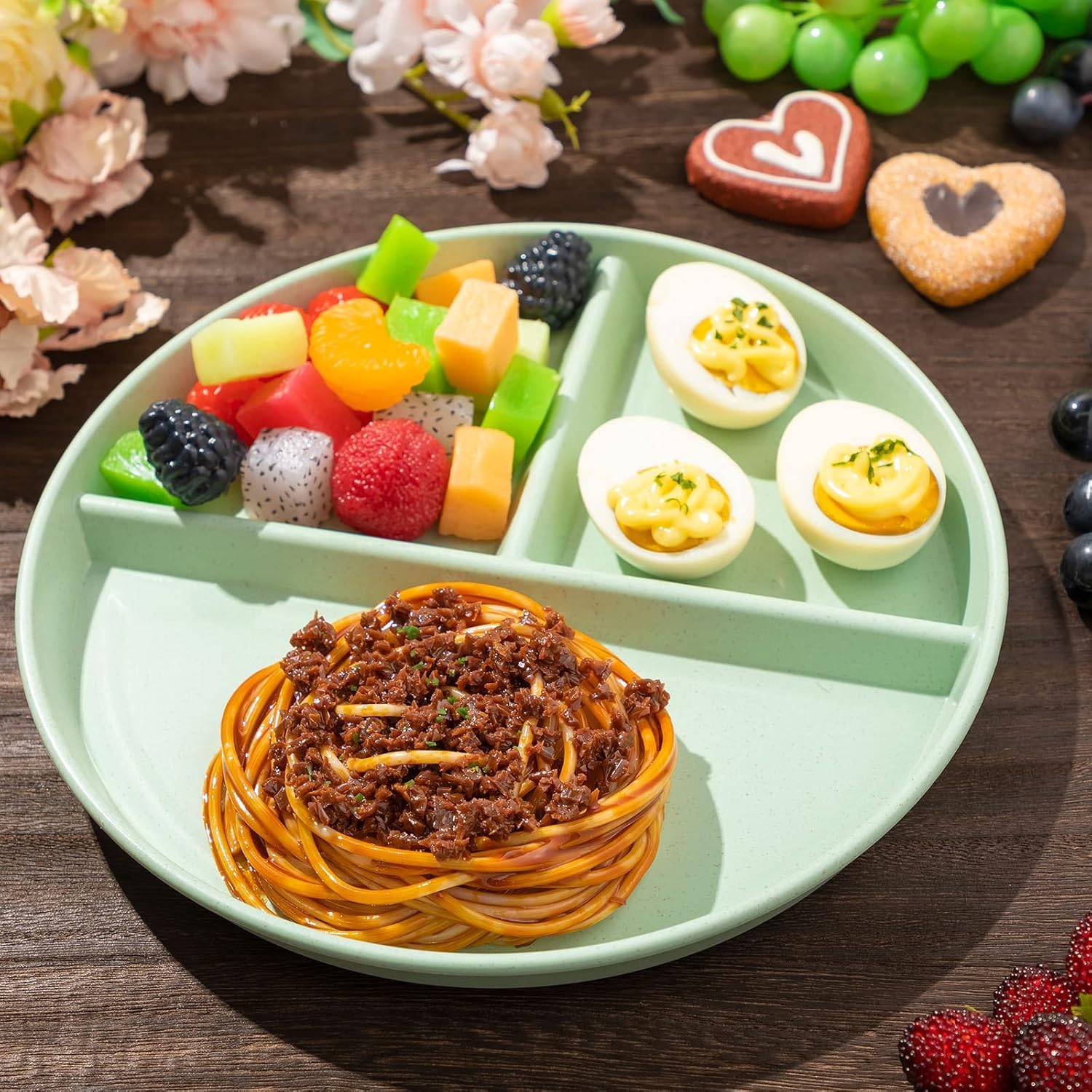 4 piatti piani divisi, 22,9 cm, infrangibili, per dieta, picnic, microonde e lavastoviglie, per adulti e bambini