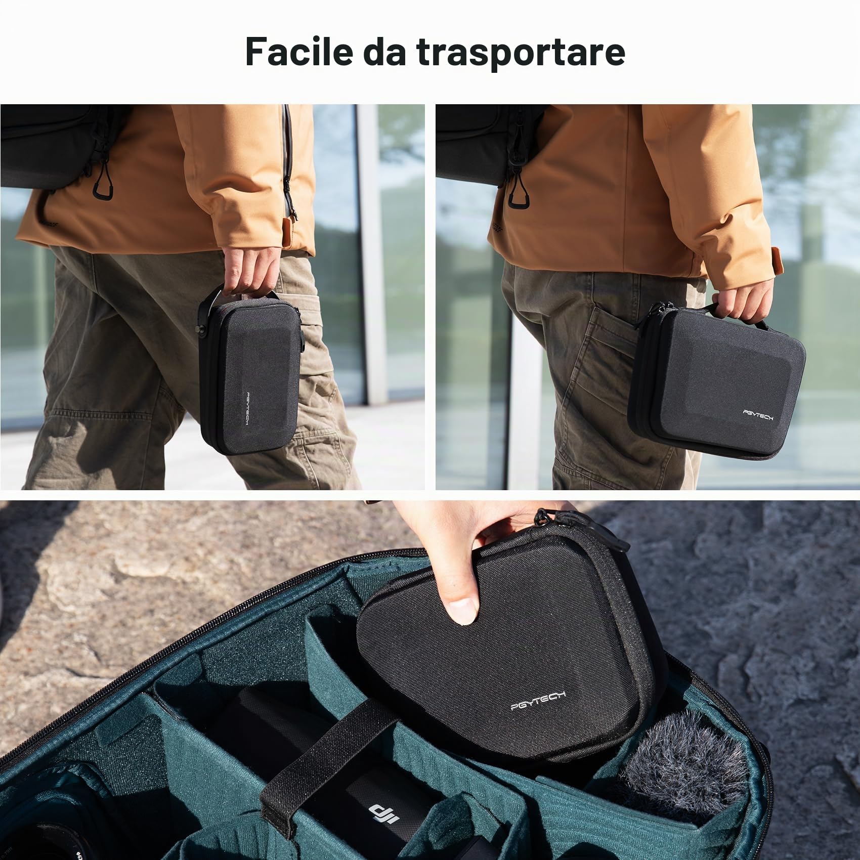 PGYTECH Fotocamera Custodia Portaoggetti Borsa a Mano per DJI OSMO 360/Action 6/Pocket 4/3/Mobile 3, per Gopro 13, per DJI FPV Batteria Maniglia Borsa, per Insta360 Ace Pro 2/X5