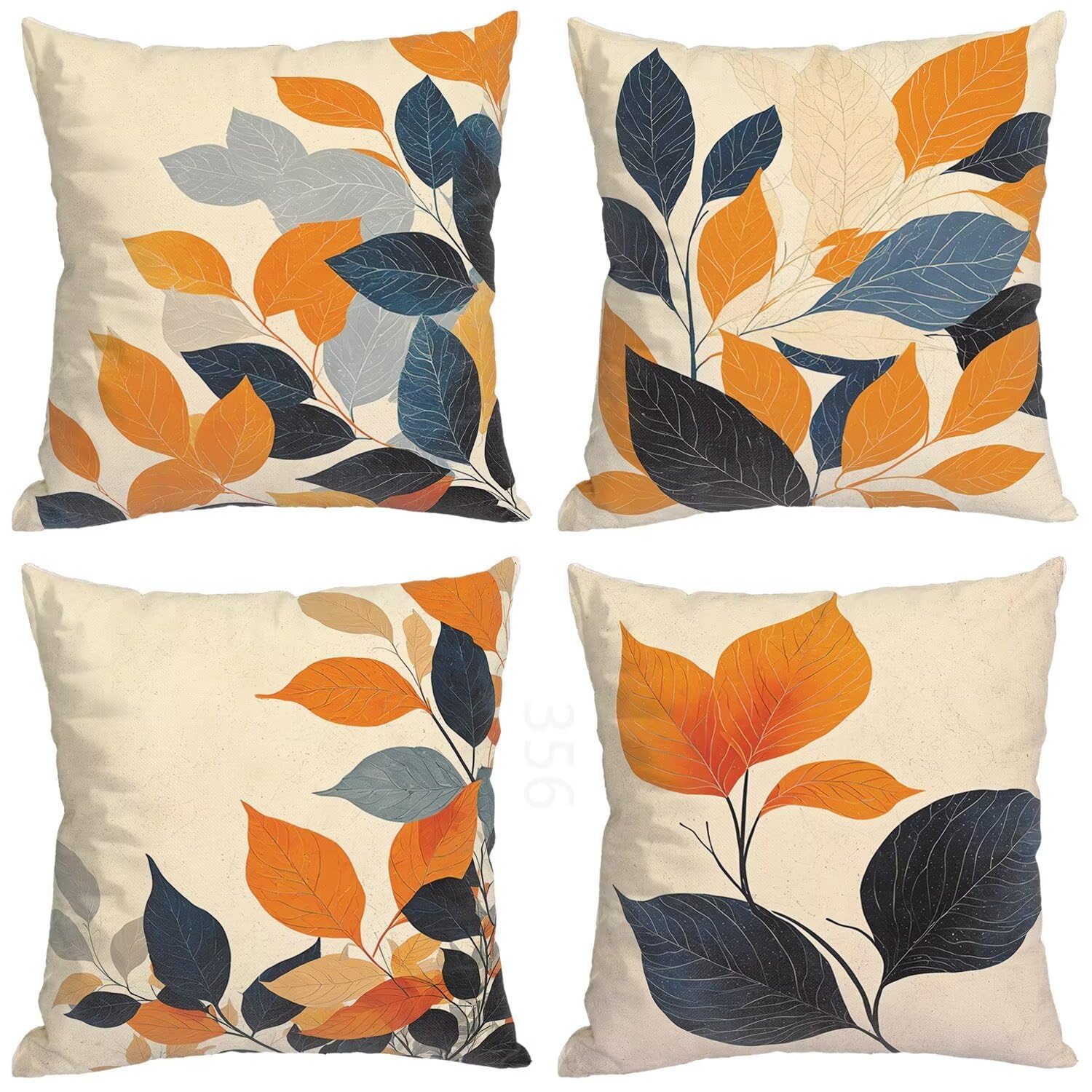 Housse de coussin 40x40 lot de 4 beige imperméable au motif de feuilles