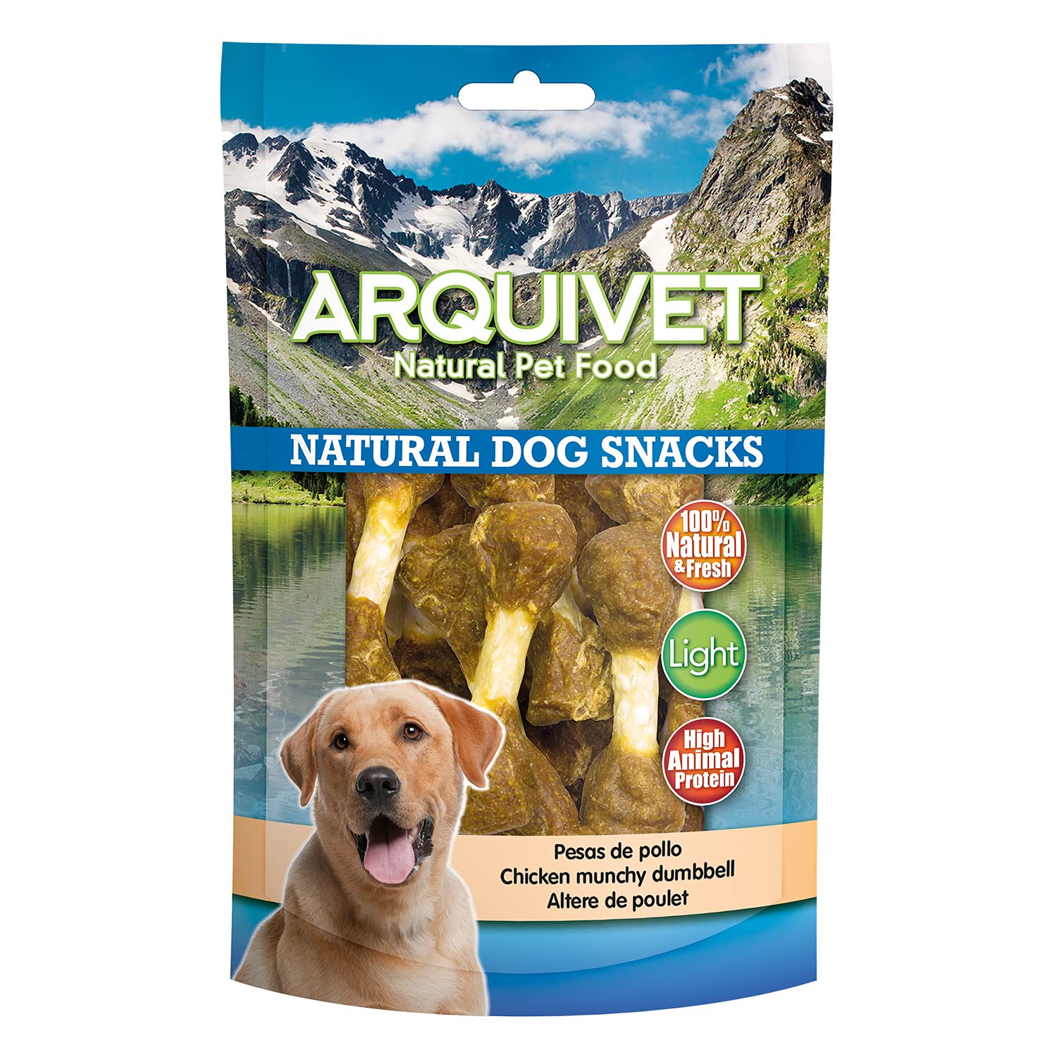 ARQUIVET Pack 12 Unidades Snacks Pesas de Pollo 100 gr - Natural Dog Snacks - 100% Natural - Chuches, premios, golosinas para Perros - Producto Light - Muy Rico en nutrientes
