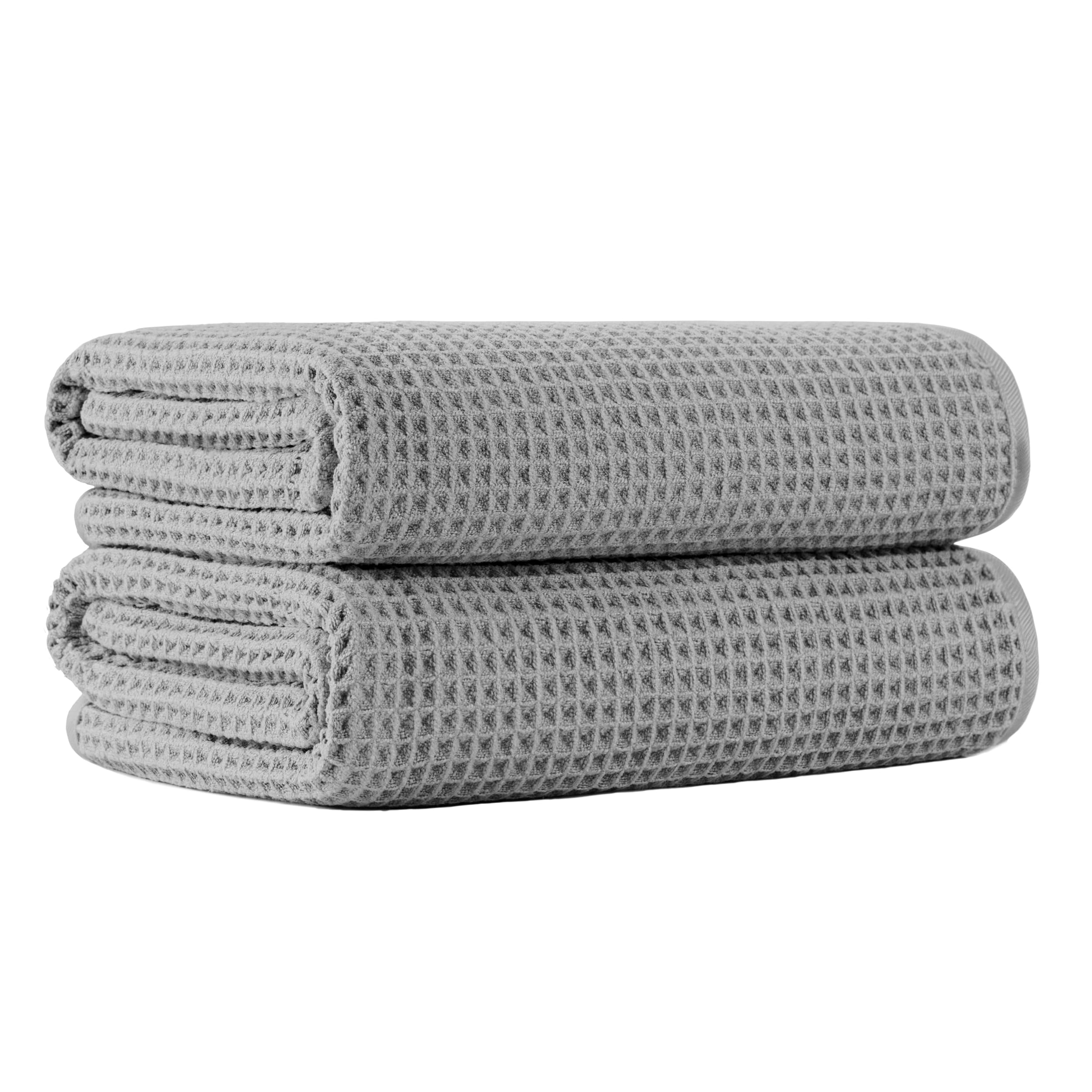 MICROFI New Microfiber Waffle Bath Towels, 2 Pieces, Oversized, Soft, Absorbent, Fast Drying, Lint Free (Silver)