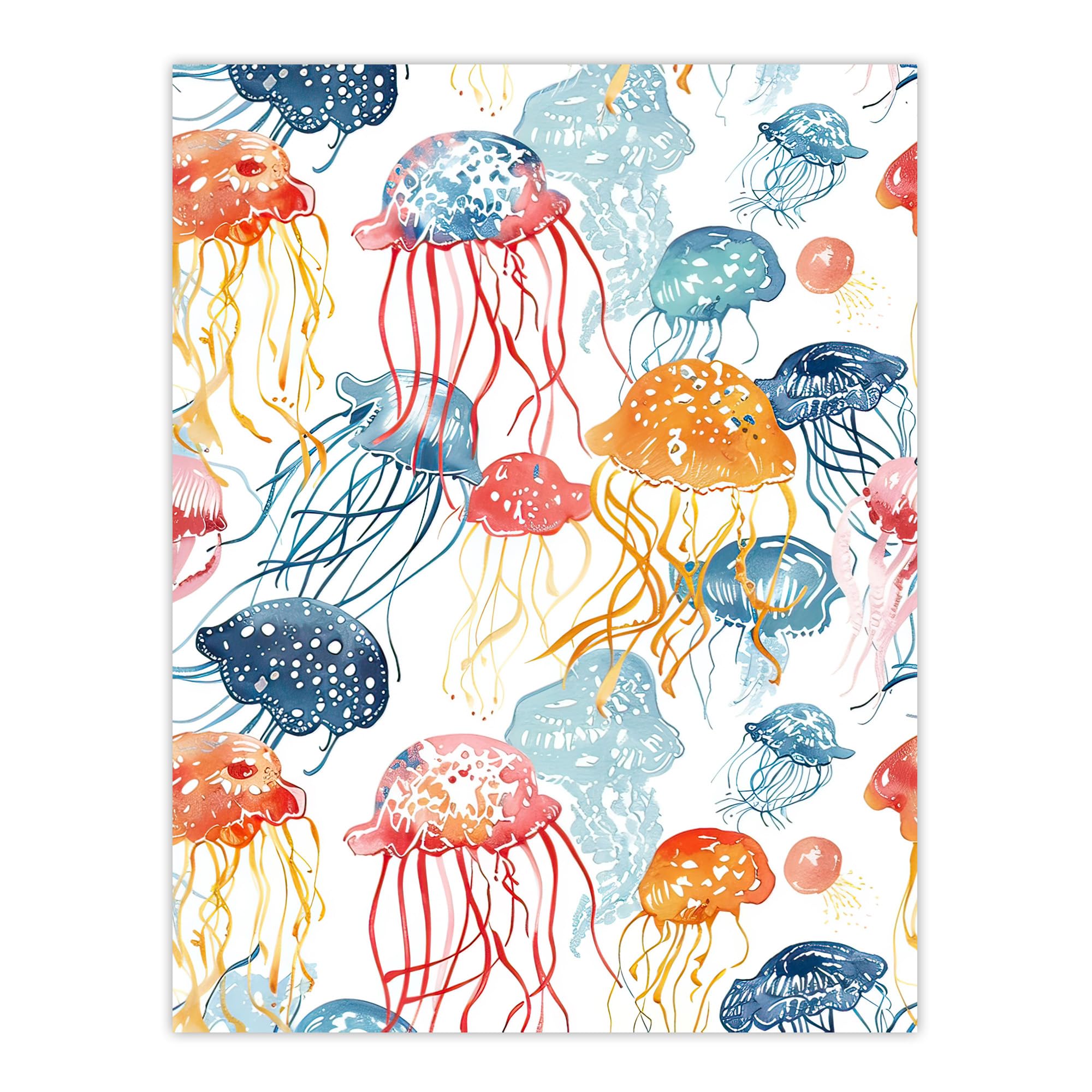 Artery8 Jellyfish Blue Pink Orange Bright Watercolour Bathroom Toilet Large Wall Art Poster Print Thick Paper 18X24 Inch