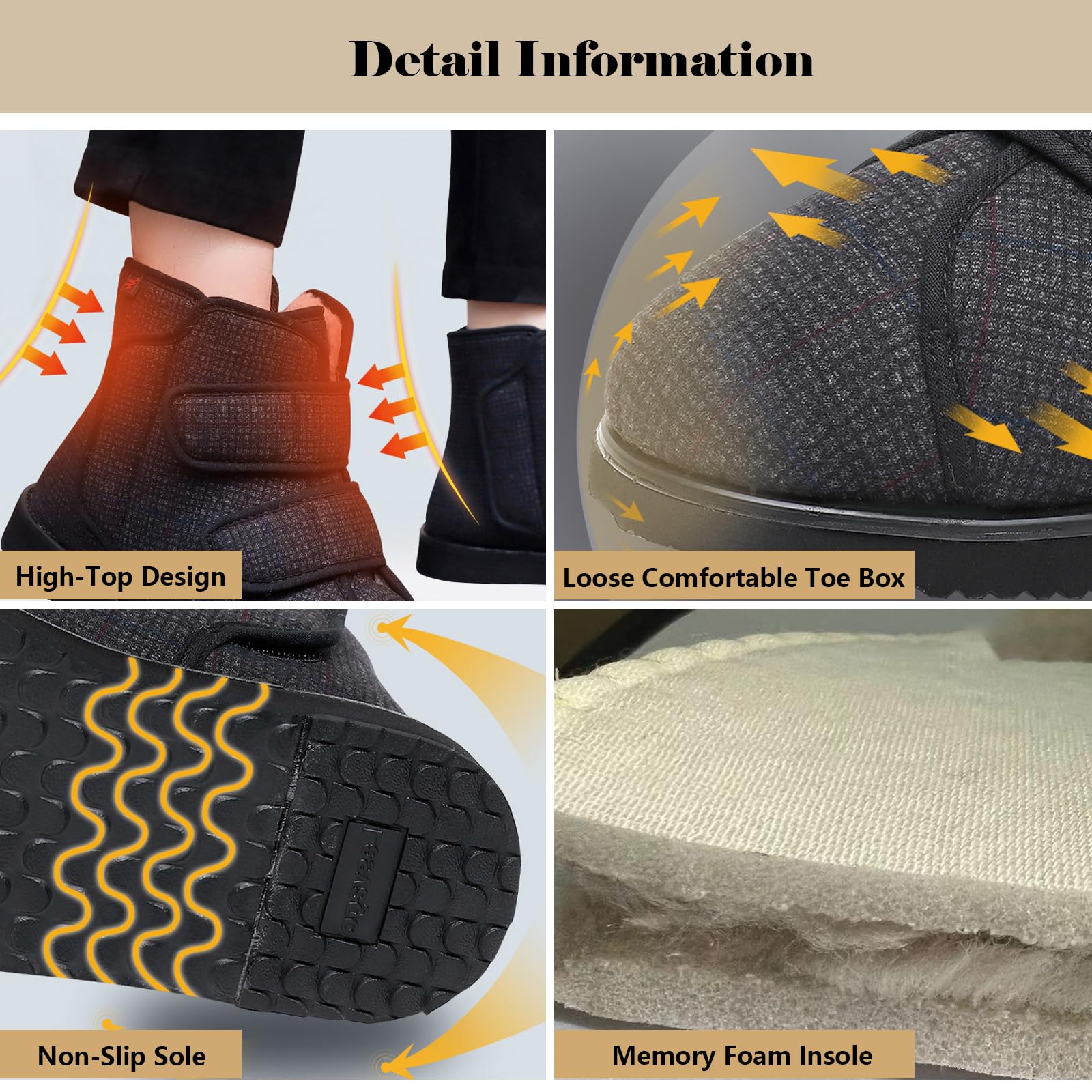 Stivali Ortopediche Uomo Donna, Invernali Caldo Peluche Regolabile Scarpe, Pantofole in Feltro Per Piedi Larghi, Suola in Memory Foam per Anziani