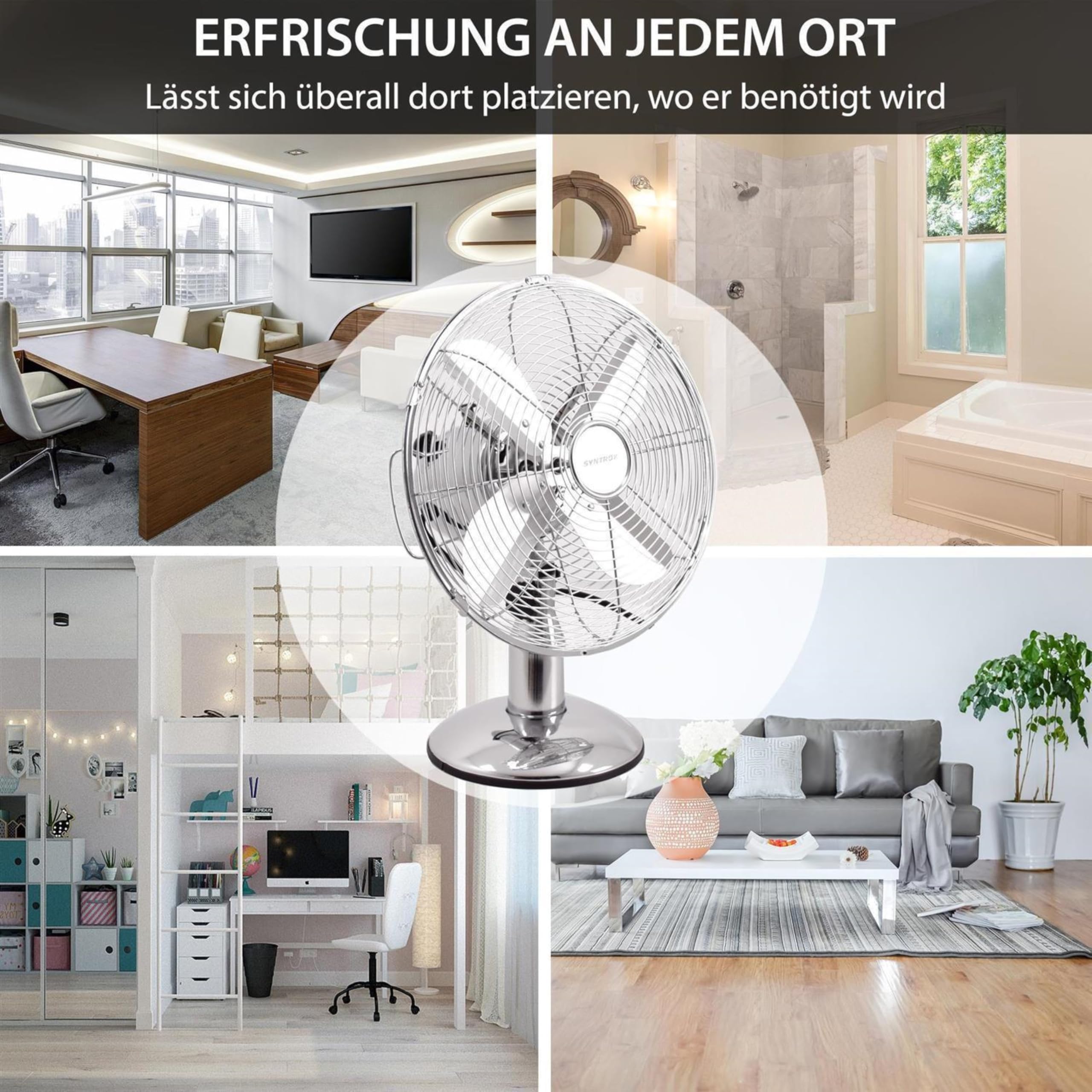 Syntrox Retro Tischventilator mit Oszillation Blinara | Ventilator Tischgerät, elegant und leistungsstark, 33 Watt, Energiesparend, automatische Schwenkfunktion