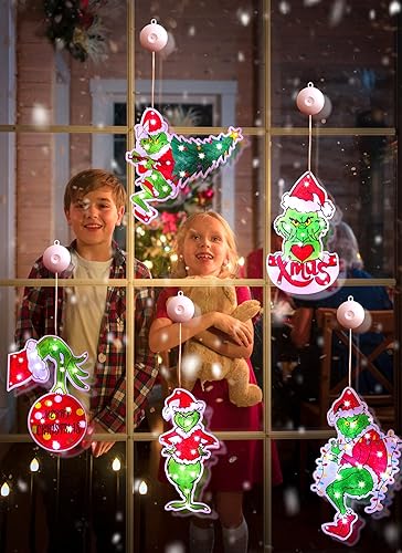 Miniatura 5 de Brightown Luces decorativas de Navidad para ventana, luces colgantes de Navidad iluminadas con forma de monstruo verde, funciona con pilas con