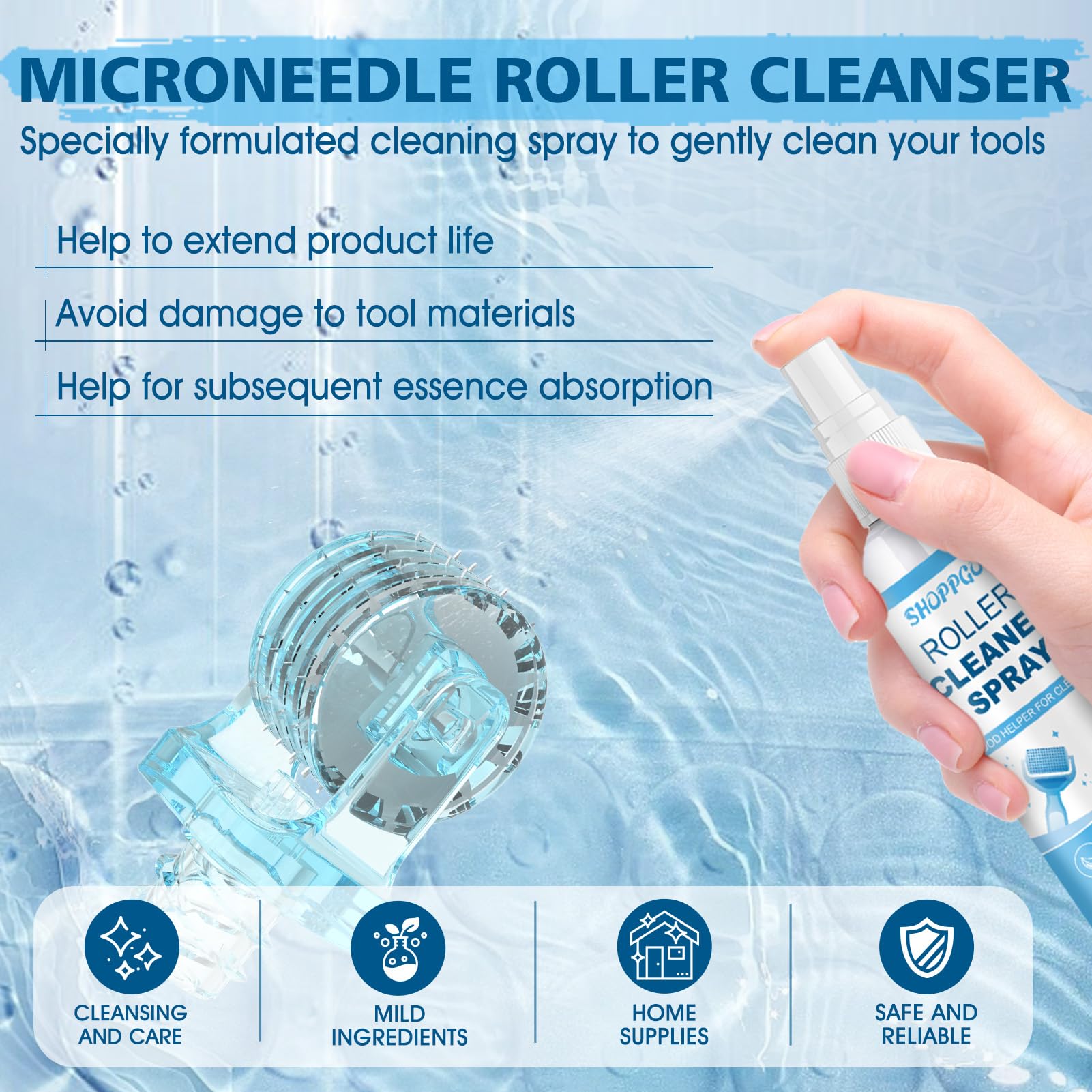 Derma Roller Cleaner, Microneedling Viso Roller Cleaner, Micro Needling Viso Cleaner Spray, Adatto per Microneedling Pen, Derma Roller, con Panno per la Pulizia, Pulizia Efficace-100ml