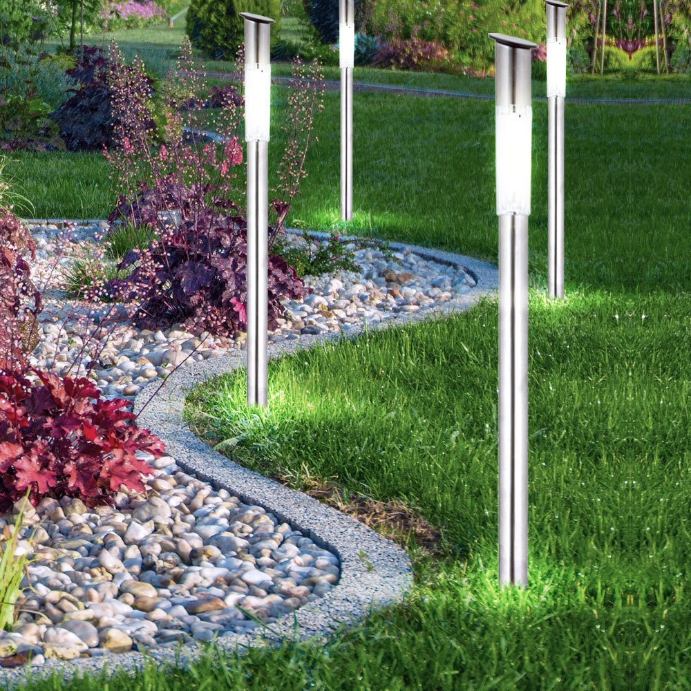 Stecklampe Edelstahl Außenleuchte Stehlampe Solarlampe Wegeleuchte, silber Kunststoff weiß, LED Leuchtmittel, DxH 5x70 cm, 7er Set