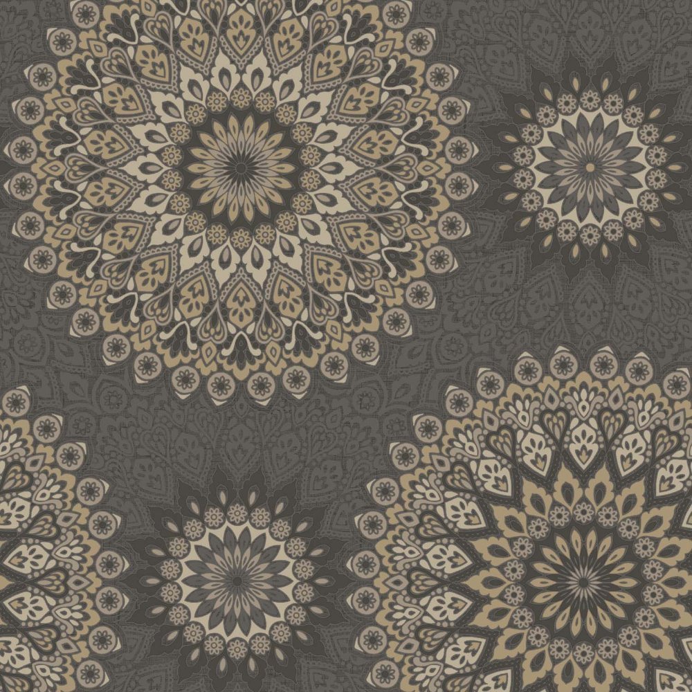 Holden Decor Black/Gold Glitter Medallion Wallpaper