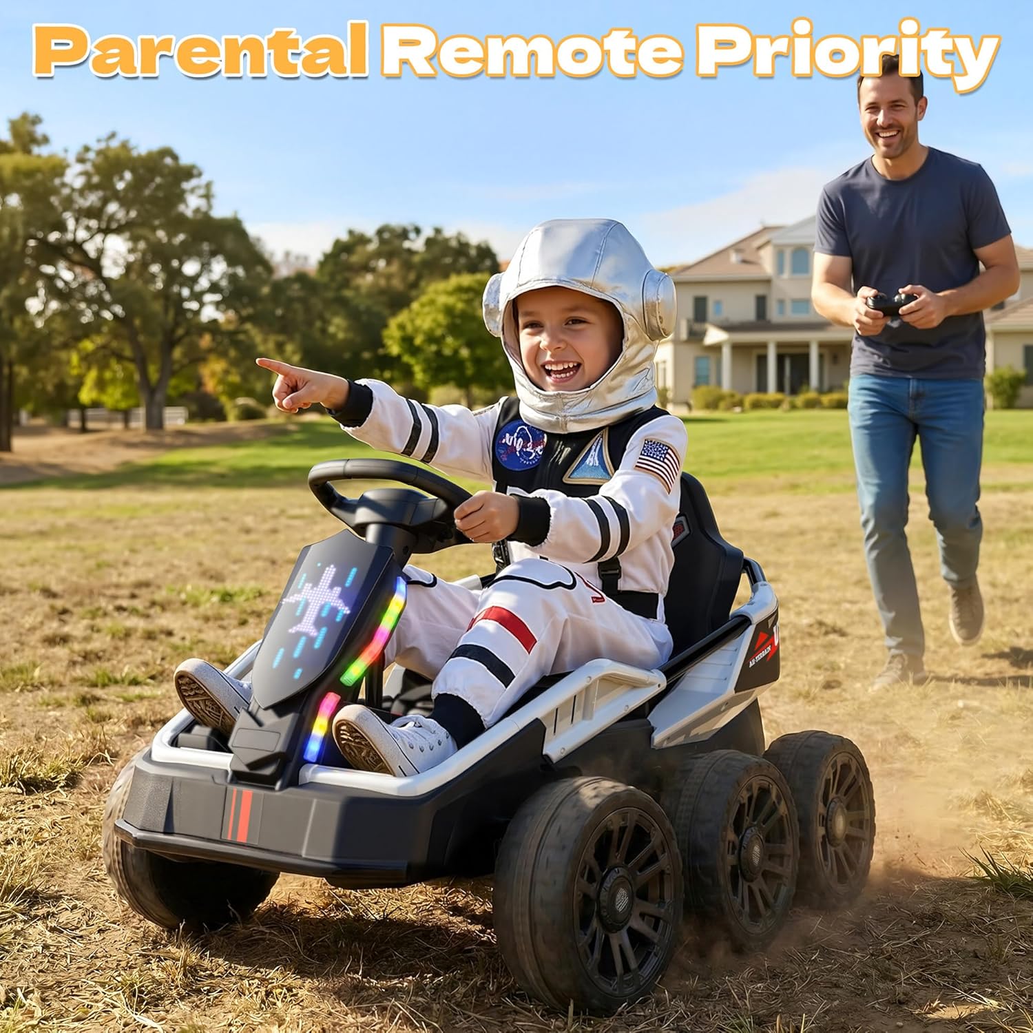 ANPABO 24V Ride on Toys for Big Kids Aged 3-12, Extended Legroom, Sturdy 6 Wheels, 4x100W Motor, 2WD/4WD Switchable, Max 5Mph, LED Display, Bluetooth Music, Electric Car w/Remote Control, White