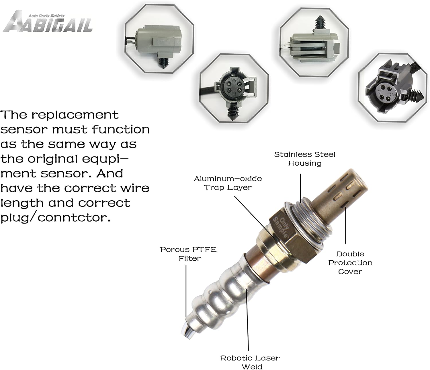Abigail Heated Oxygen O2 Sensor 234-4076 Upstream for 1996 1997 1998 1999 2000 2001 Jeep Cherokee L6-4.0L/98-99 Jeep TJ Dodge Dakota V8-5.9L