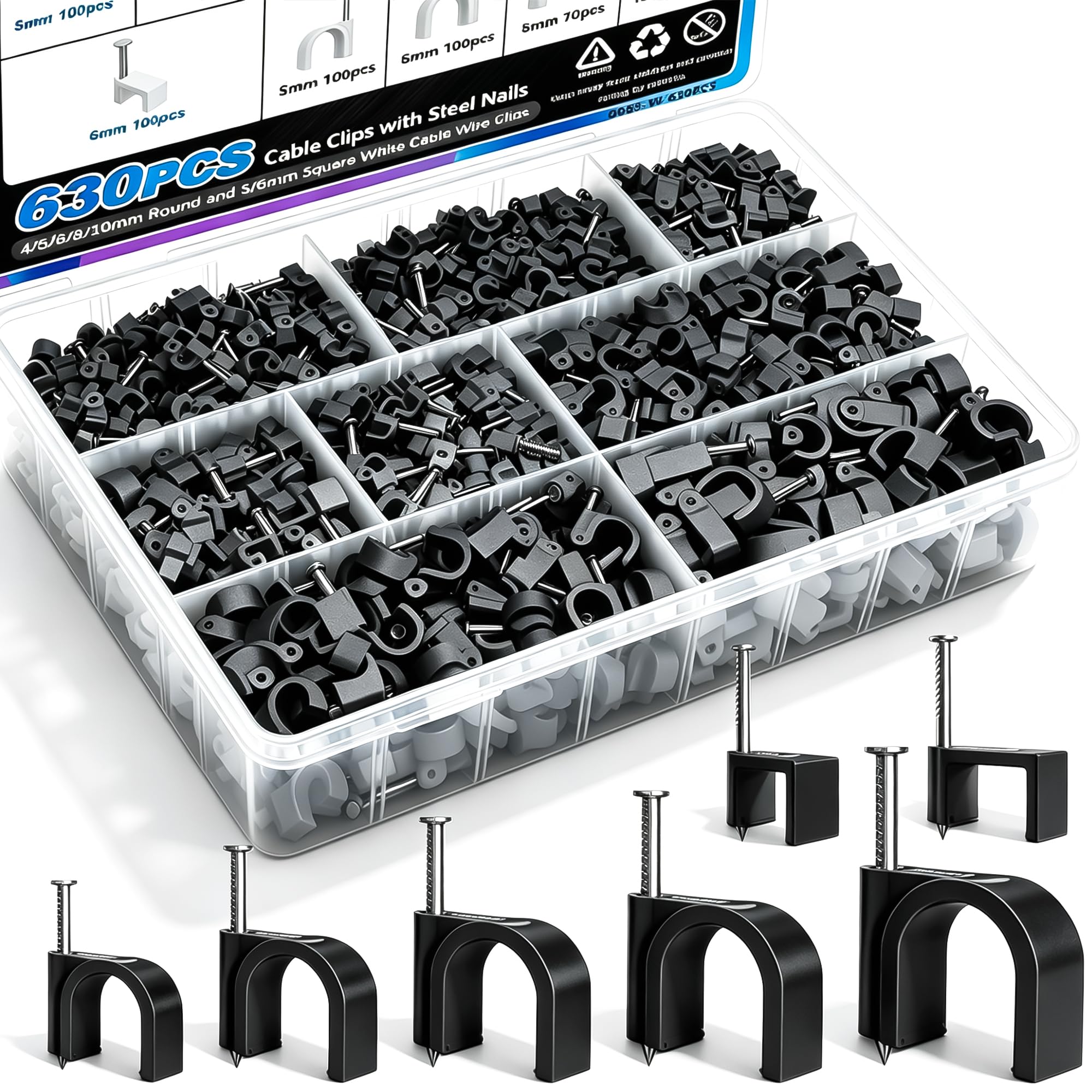 mxuteuk 100PCS Cable Clips with Steel Nails,10mm Round White Cable Wire Clips,Wall Clips for Cords,Cable Cord Clips for RG6 RG59 CAT6 RJ45 — Amazon image 10