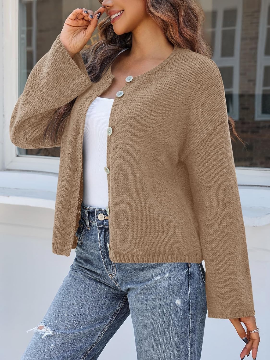 Saodimallsu Women 2025 Oversized Button Down Cardigan Chunky Knit Long Sleeve Sweater - Image 4