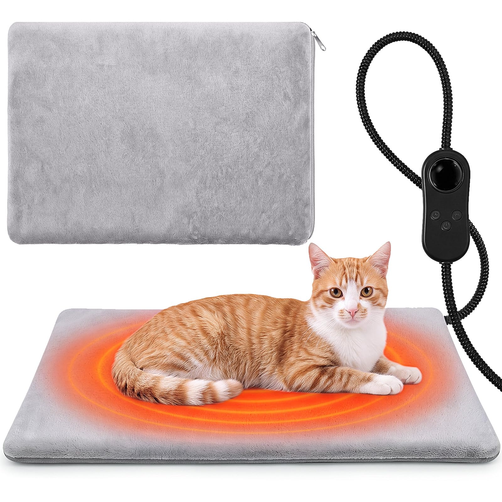 Pet Heating Pad with Timer, 2 Washable Covers for Cats and Small Dogs