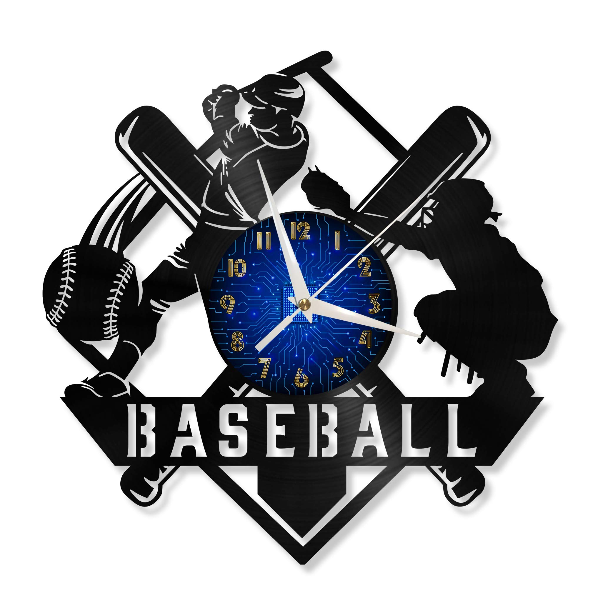 Horloge murale en vinyle baseball muet sans tic-tac 30cm pour cuisine et salon