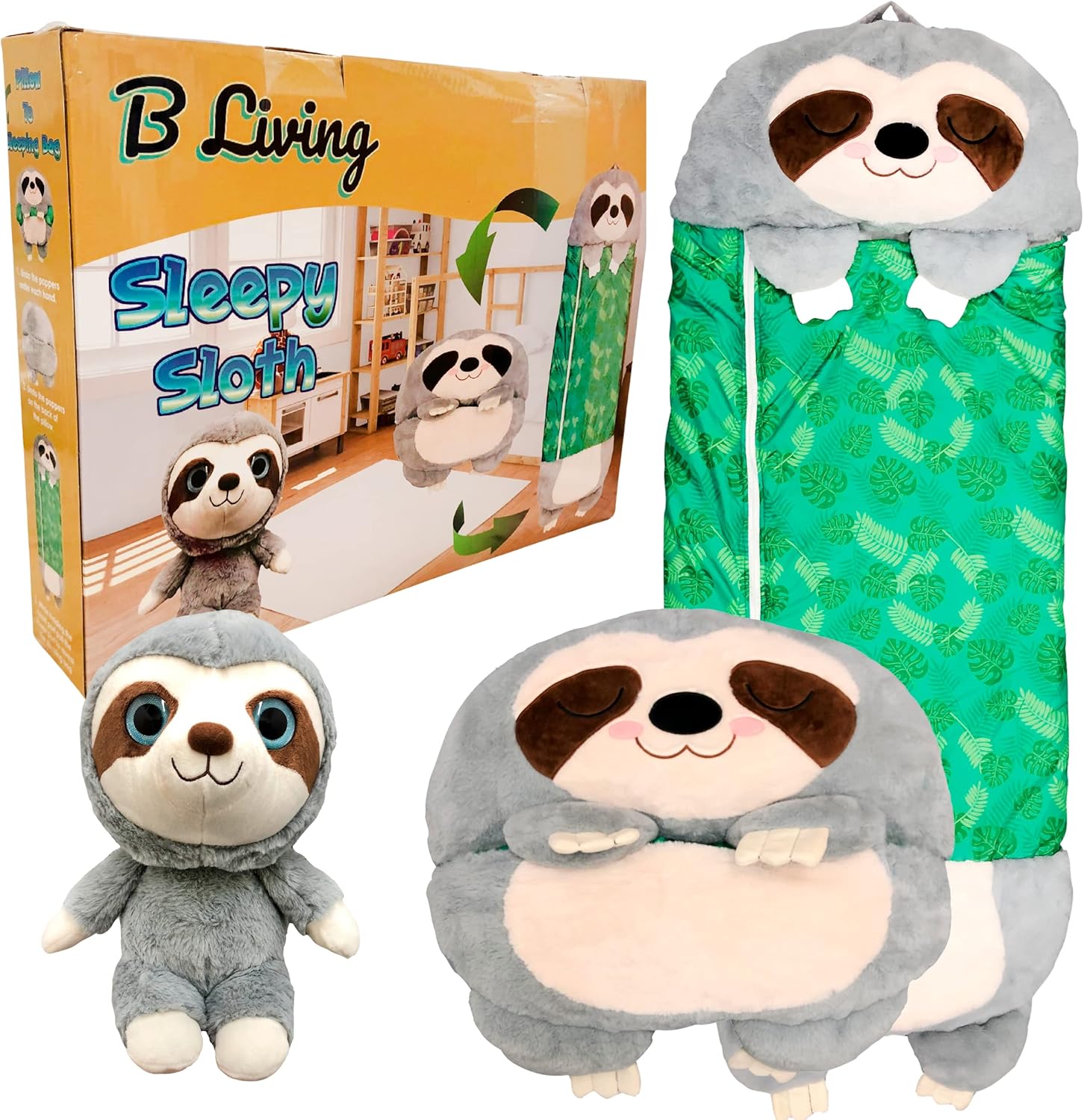 Saco de dormir para niños con almohada - Mono 3 en 1 grande para niños se convierte en una almohada de juego de siesta feliz y funda de pijama. Saco de dormir para niños
