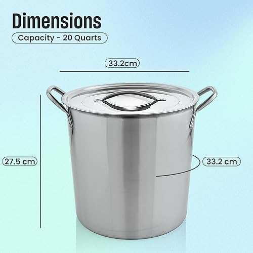 Miniatura 3 de MARBELLA Olla de acero inoxidable de 20 cuartos de galón con tapa, de grado alimenticio, resistente, multiusos, para estofado, cocción a fuego