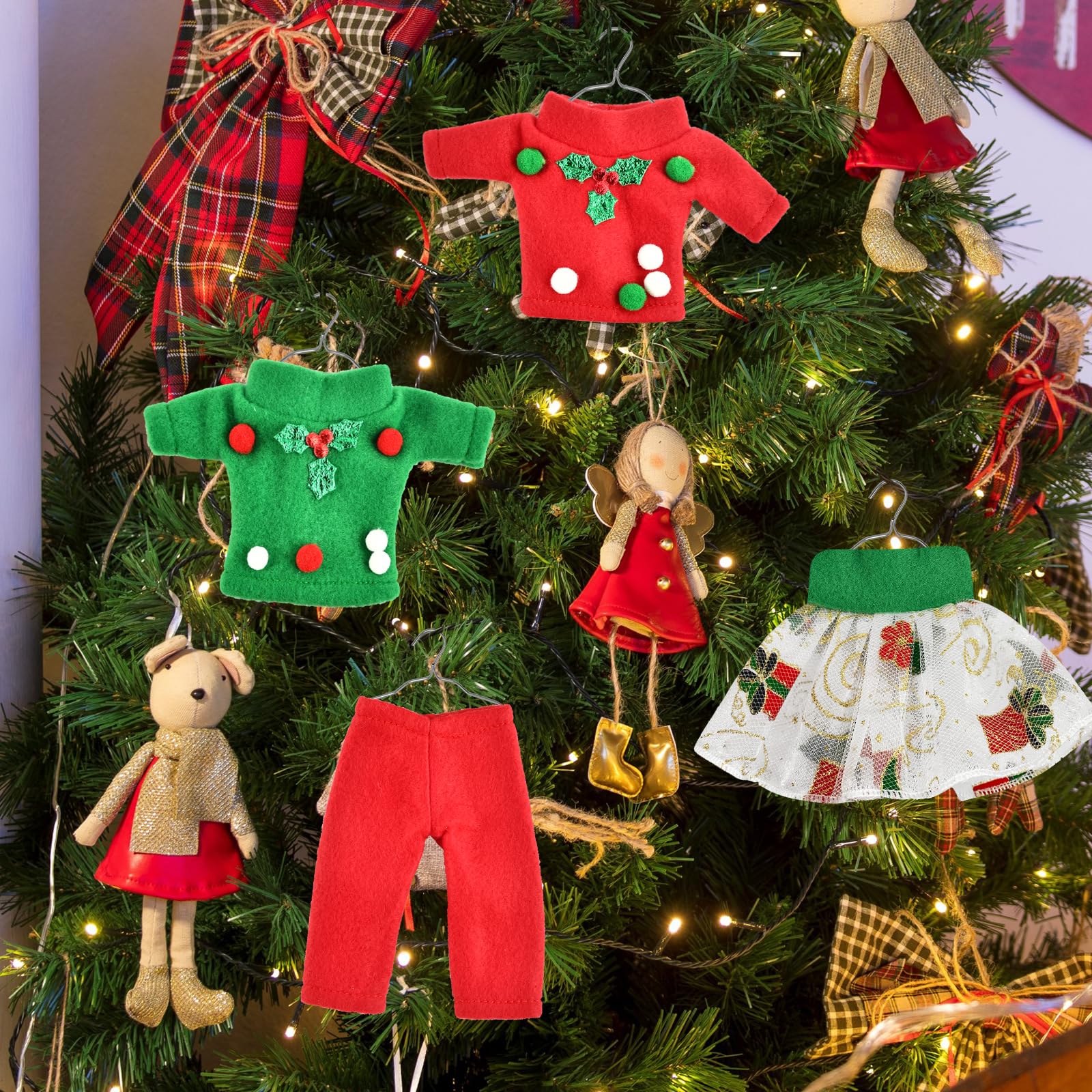 Weihnachts-Wichtelkleidung Set – 3-teilig Mit Schal & Brille Für Mini-Elfen-Deko