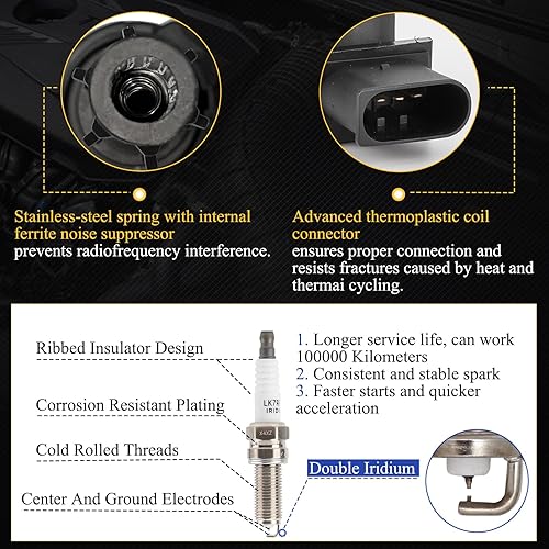 Miniatura 3 de Paquetes de bobinas de encendido UF535 y bujía de iridio doble 95983 compatible con Mercedes-Benz C250 C300 C350 CL550 CLK350 CLK350 CLS550 E300