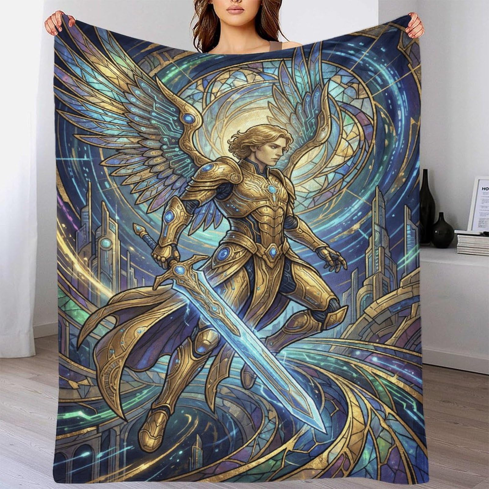 W7C8U2X3 Art Nouveau Archangel for for Warm Throw Blanket, Couch Bed Travel