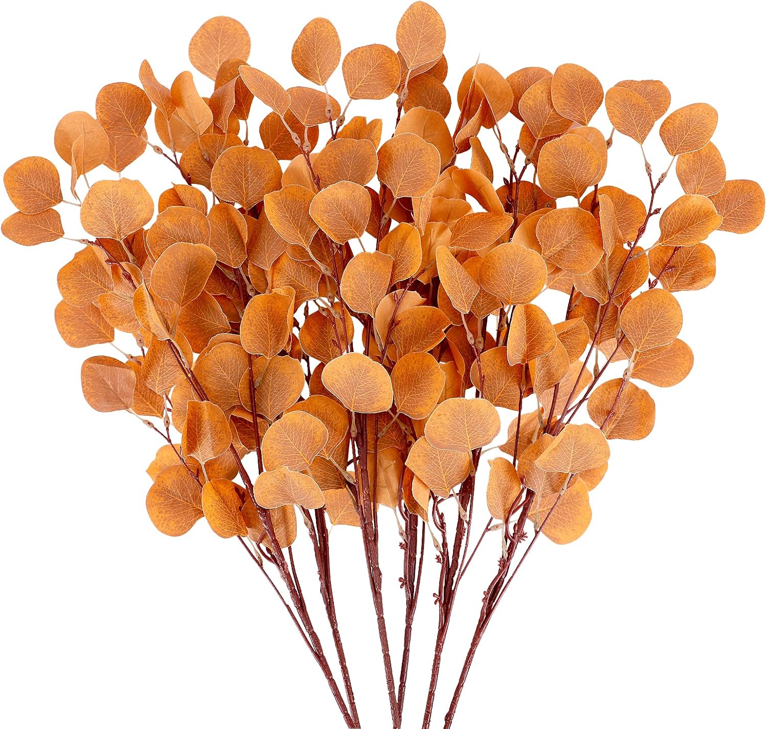 CEWOR 6pcs Fall Stems Artificial Eucalyptus Leaves 33.5in Orange Fake