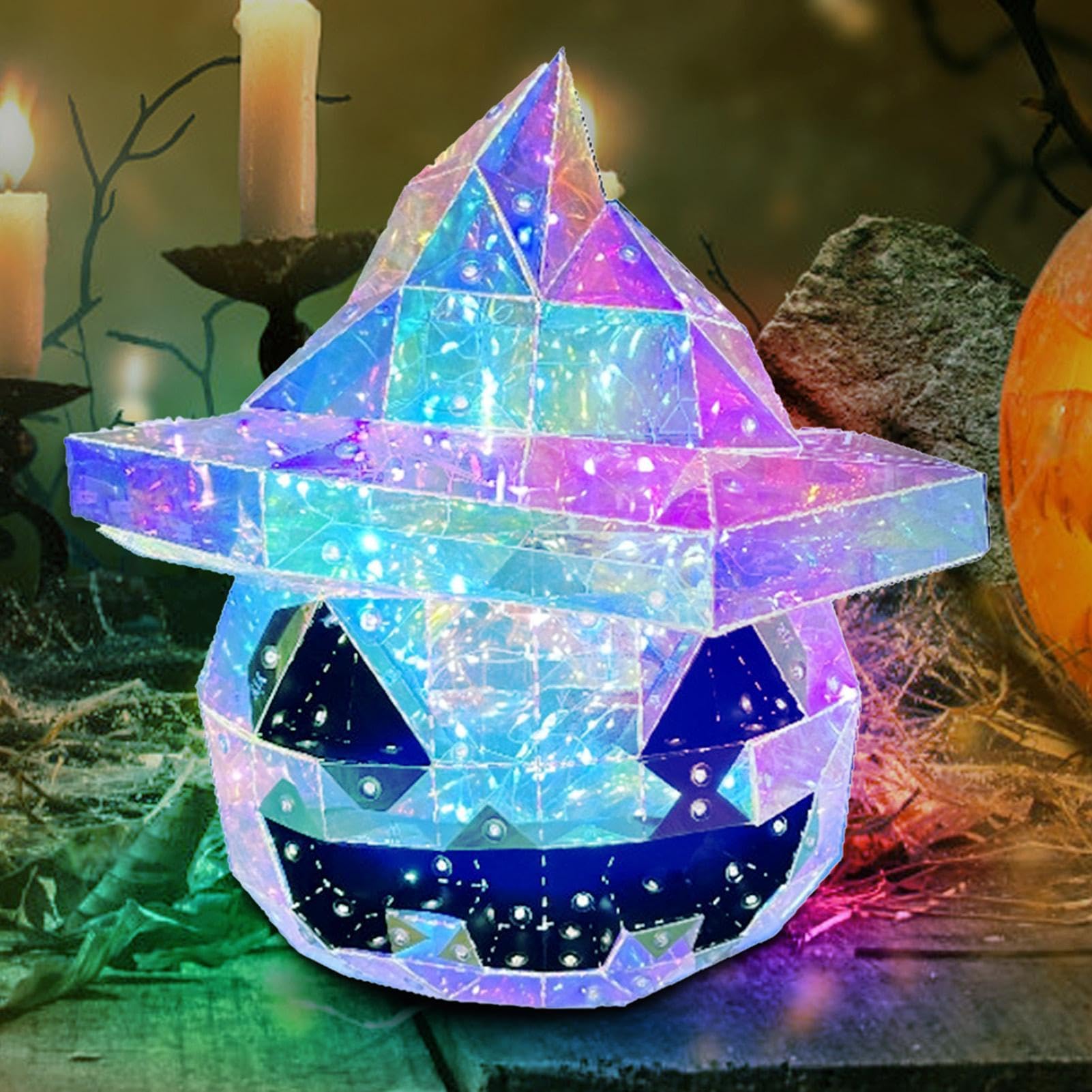 Lámpara de Calabaza incluye figura iluminada con sombrero y accesorios de
