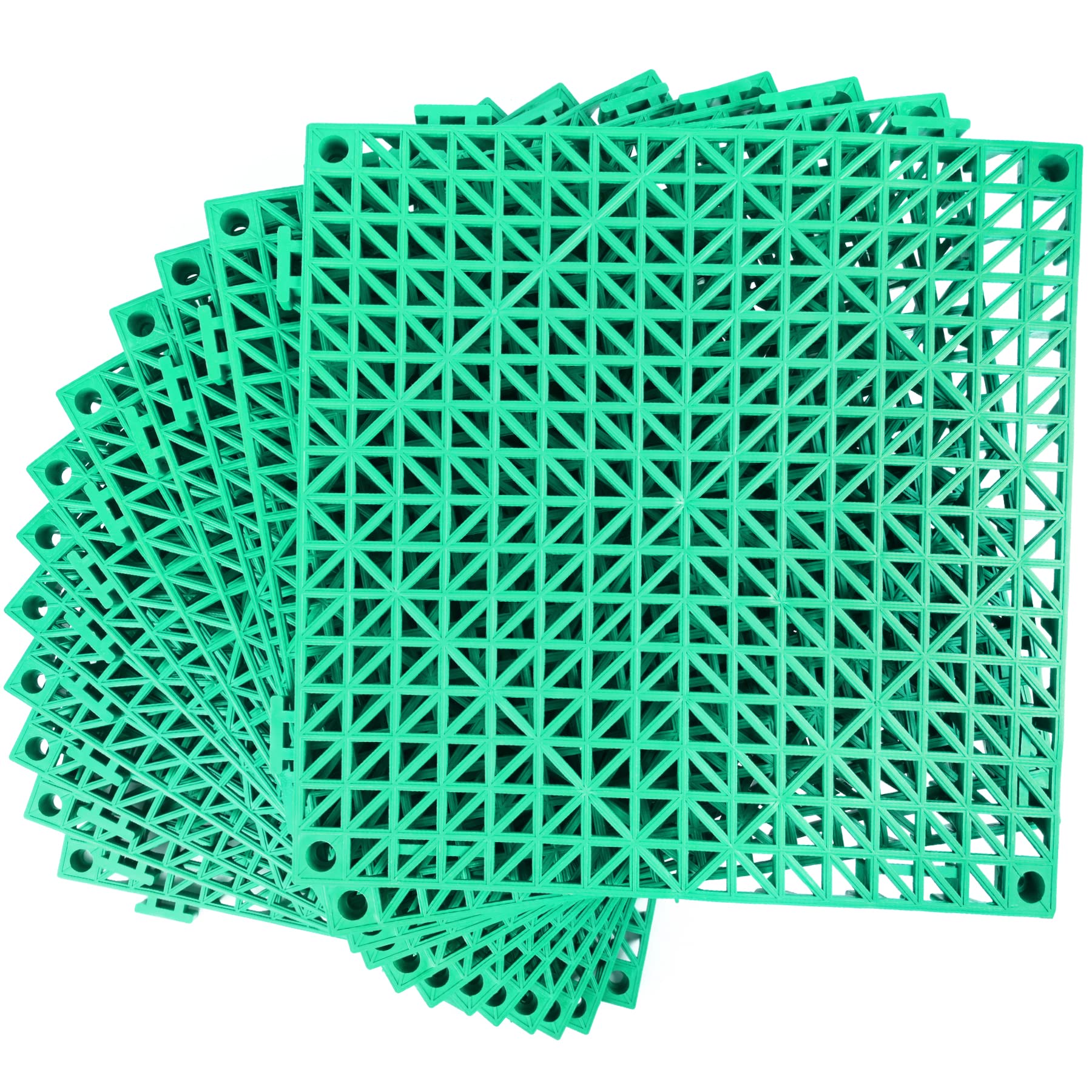 MYFAMIREA Modular Interlocking Cushion 12 Pack 11.8" x 11.8" Rubber Floor Tiles Non-Slip Splicing Drainage Mats for Deck, Pool, Outdoor Shower, Patio, Balcony, Indoor Bathroom, Kitchen, Yard (Green)