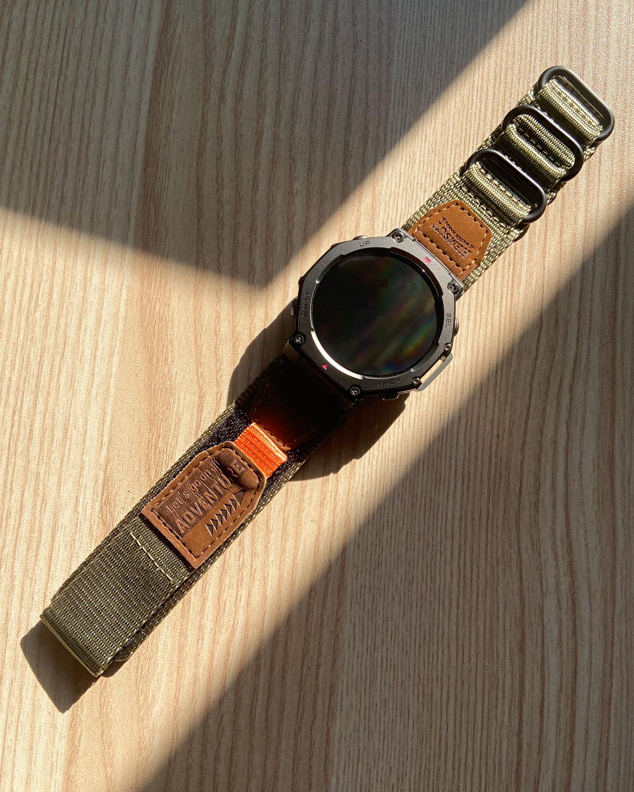 SMITHA Cinturino per orologio compatibile con Amazfit Trex 3 / Trex 3 Pro 48 mm, cinturino in nylon resistente con toppa in pelle, cinturino sportivo regolabile a 3 anelli in 5 colori