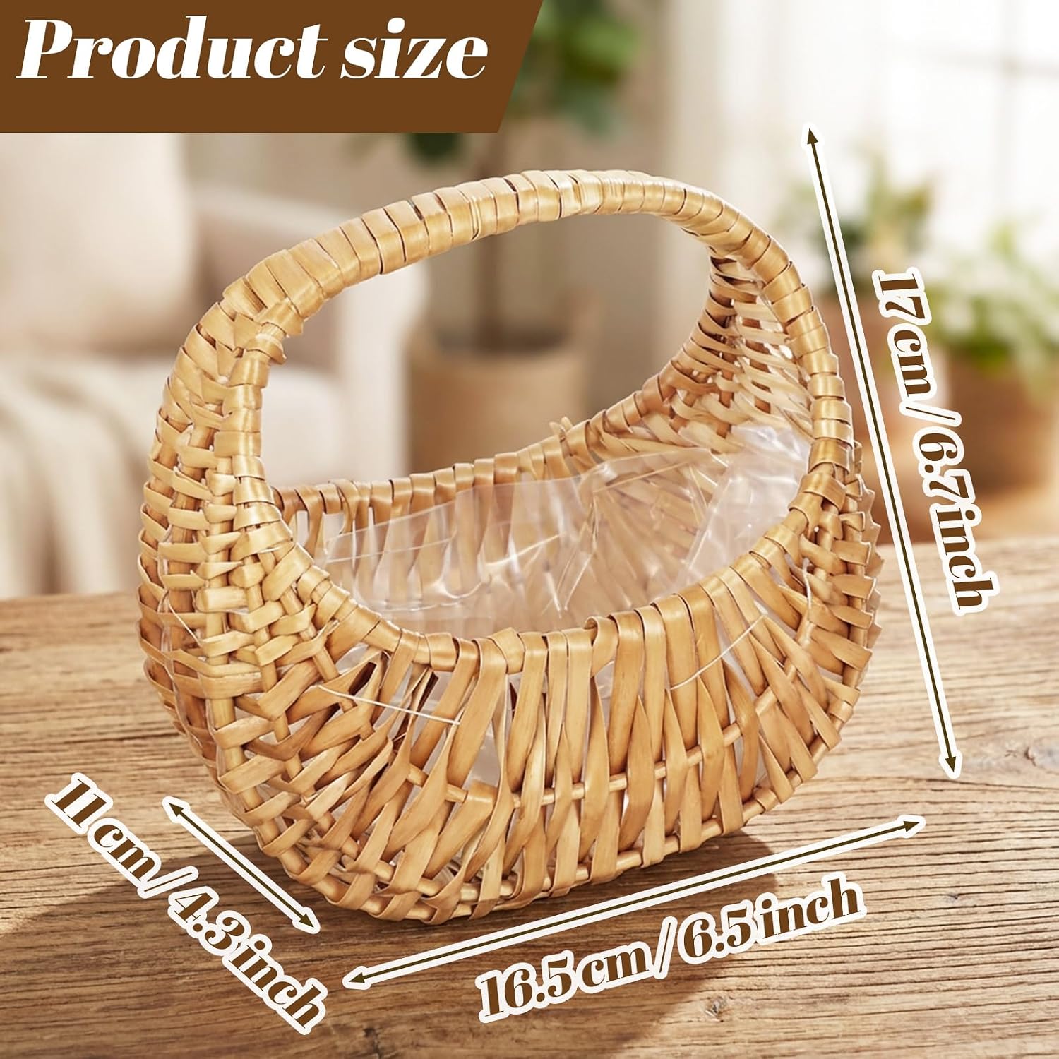 3 PCS Natural Rattan Half Moon Flower Girl Baskets with Handle Small Woven Wicker Picnic Basket for Wedding, Home Decor, Garden Storage and Photo Props
