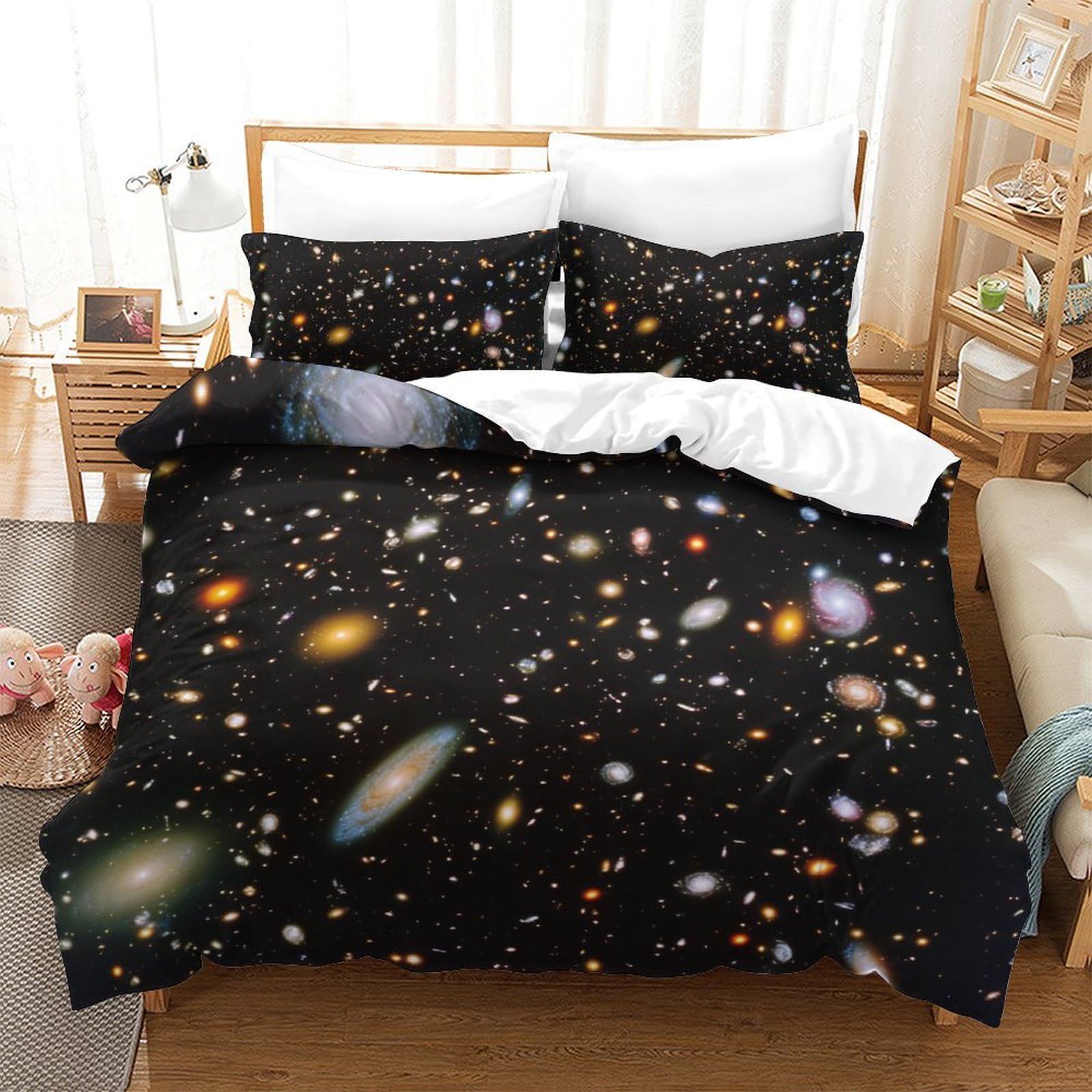 Housse de couette galaxie avec fermeture éclair pour changer vos draps facilement sans effort