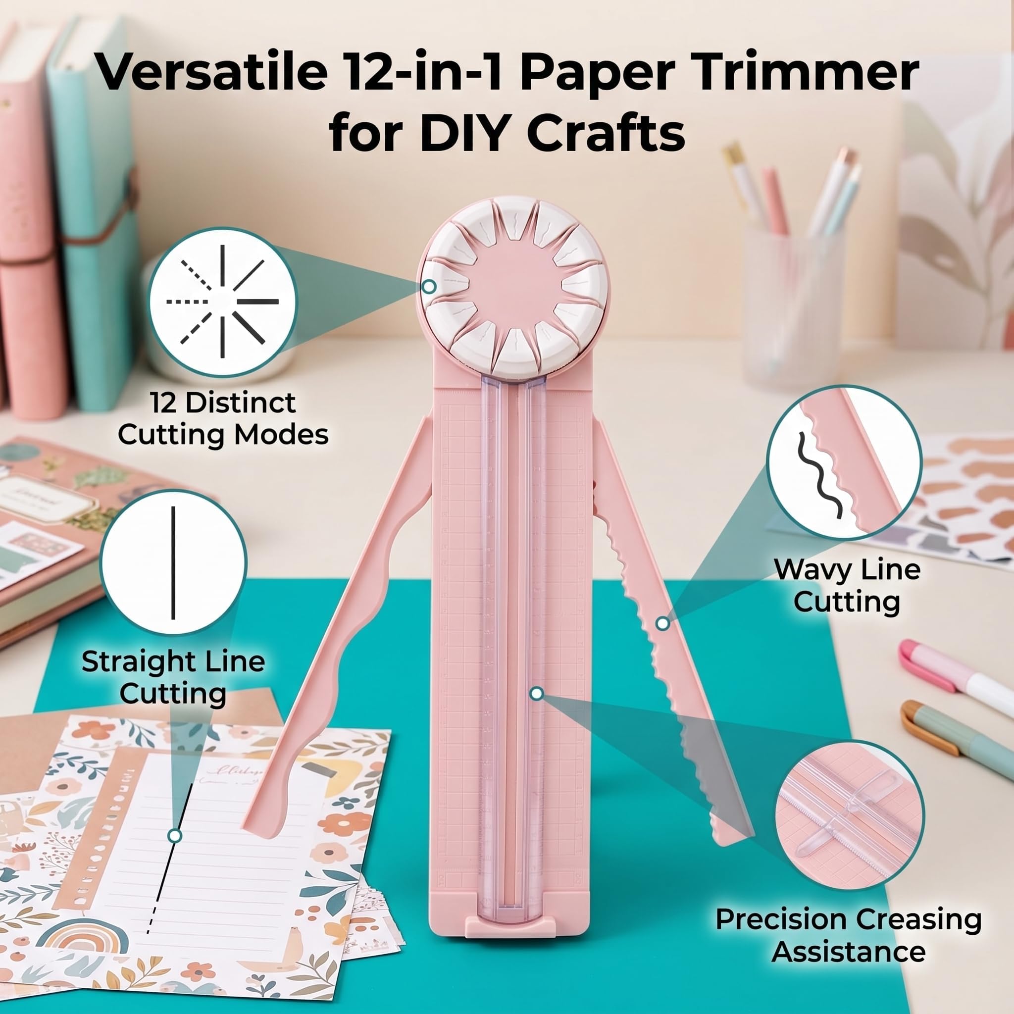 Wielofunkcyjny trymer do papieru, obrotowy dysk, przenośny trymer do papieru do kart papieru, zdjęć, scrapbookingu, pocztówki, sztuka