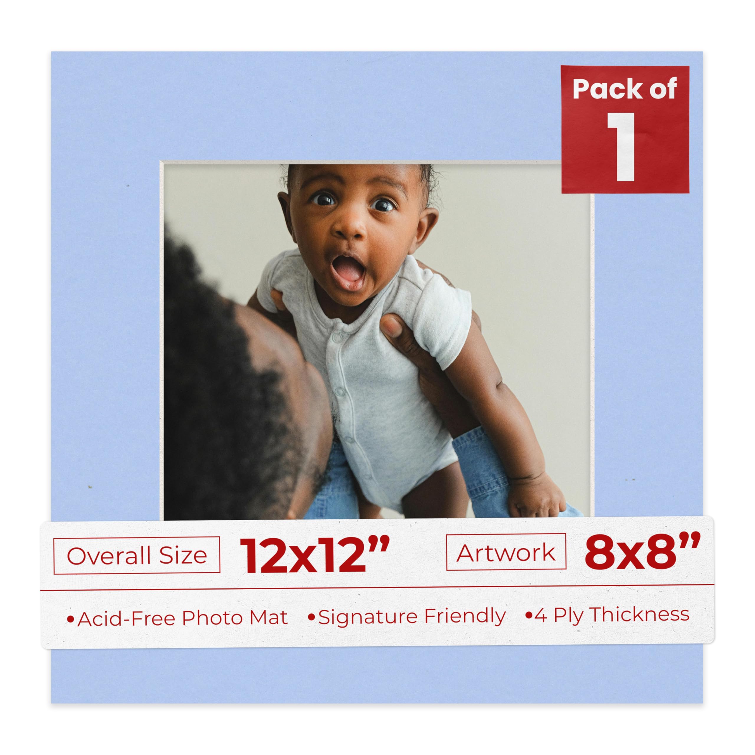 Poster Palooza 12x12 Mat Bevel Cut for 8x8 Photos - Precut Baby Blue Square Shaped Photo Mat Board Opening - Acid Free Matte to Protect Your Pictures - Bevel Cut for Family Photos, Pack of 1 Matboard-image-21