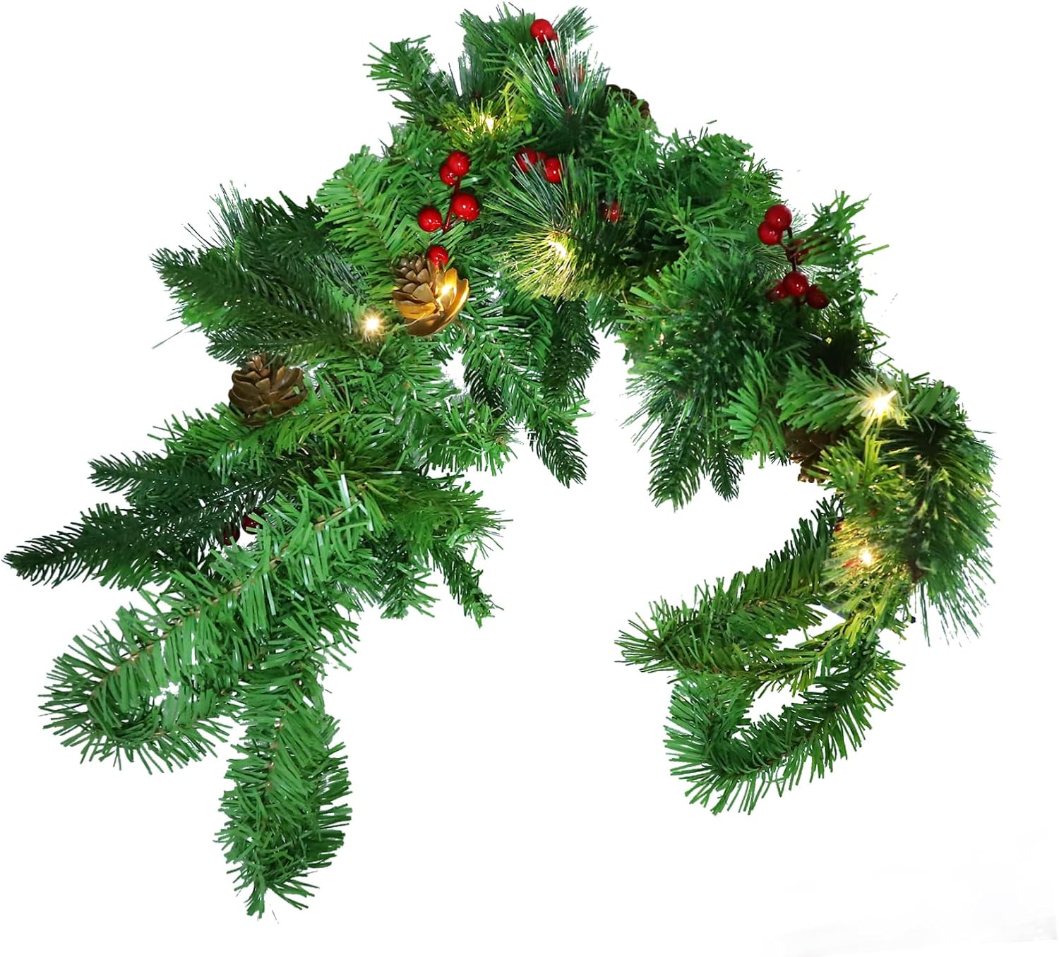 VALICLUD LED Luminous Leaf Garland with Lights Festive Artificial Christmas Swag Decoration for Mailbox Door Indoor Outdoor Use Rustic Pine Branch Vines for Welcoming Holiday Atmosphere