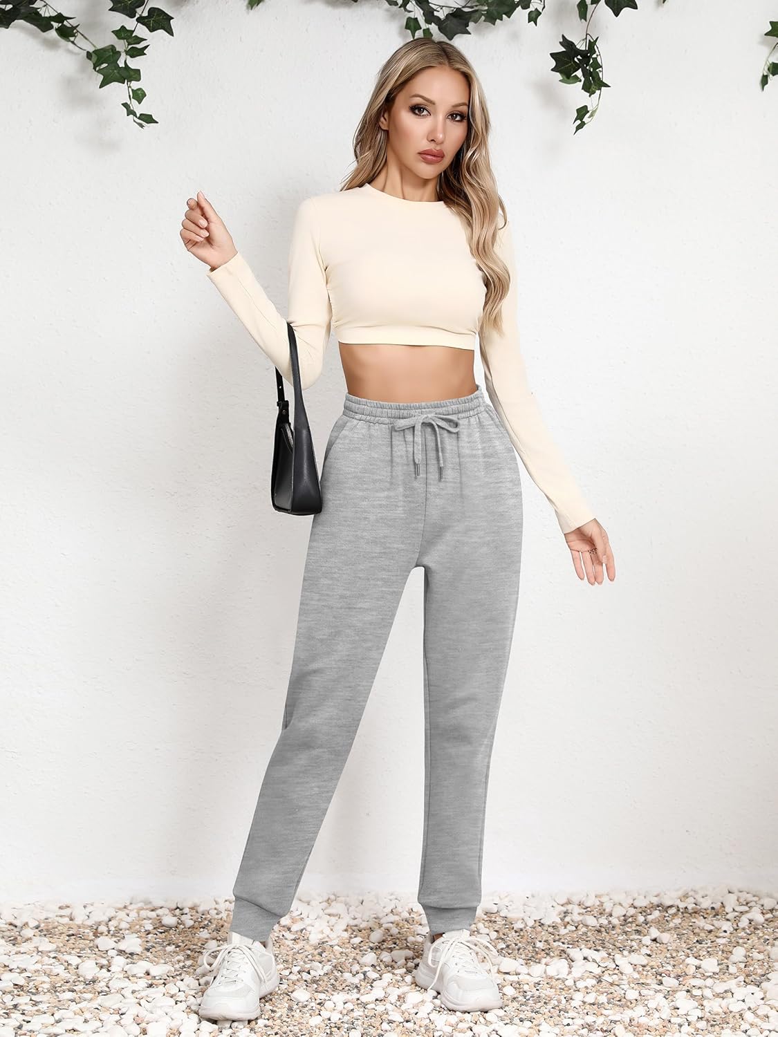 Missufe Women's High Waisted Fleece Baggy Sweatpants Workout Lounge Jogging Athletic Cinch Bottom Trousers with Pockets - Image 3