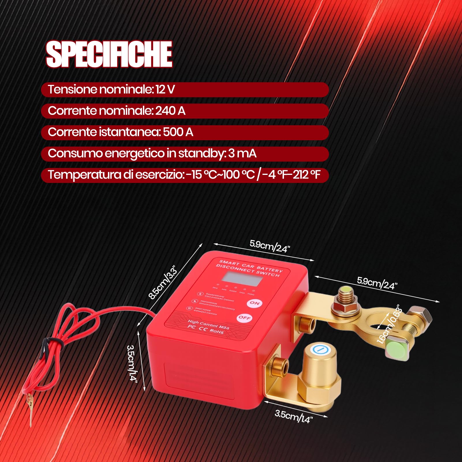 Stacca Batteria 12V per Auto, 240A Remoto Automatico Stacca Batteria Senza Fili, Interruttore di Isolamento con Telecomando per Camion Barca Auto RV ATV (Rosso)