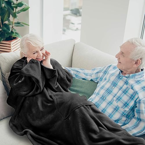 Miniatura 6 de Manta de trabajo desde el hogar, con botón de presión, mangas y bolsillo de canguro para adulto, manta cómoda para abrigo, gran regalo para hombre,