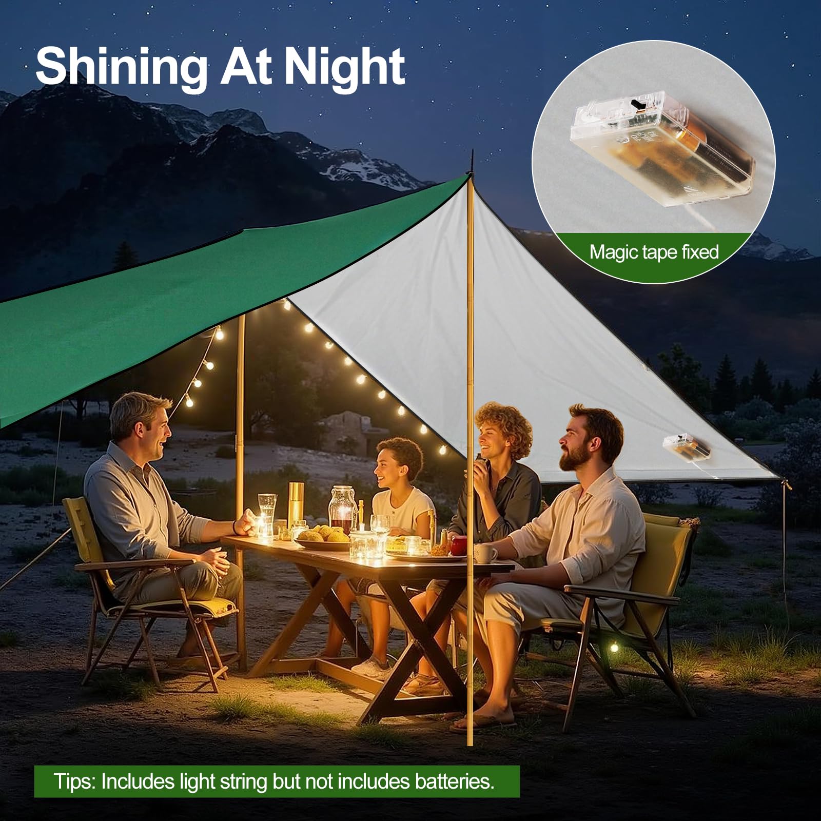 Rhino Valley Bâche de Camping Imperméable, 3x3M Grand Abri Extérieur avec Cordes Légères, Abri Léger Portatif Taud de Pluie Taud de Camping pour Randonnée Voyage Sac à Dos, Vert