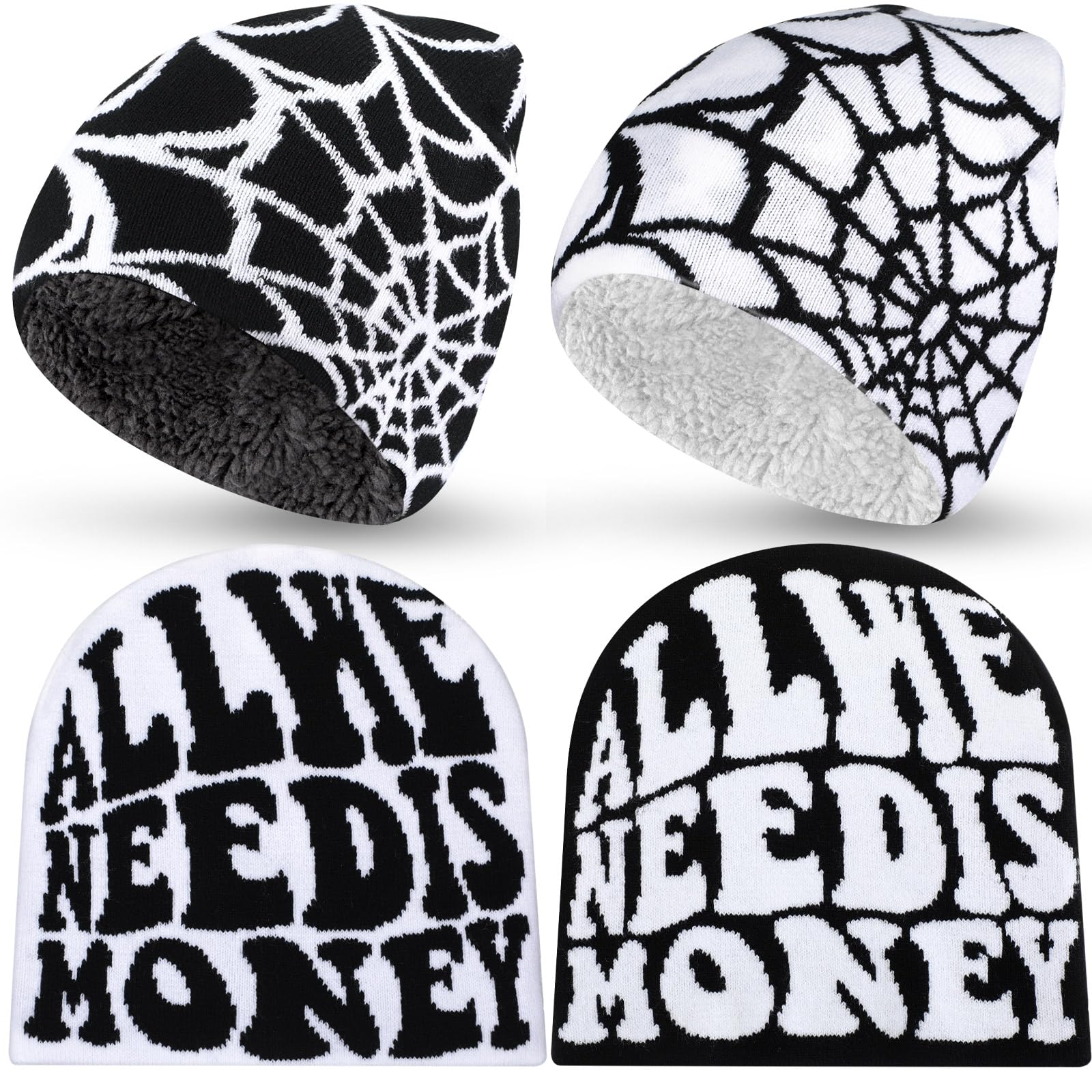 Ramede 4 Pcs Y2k Beanie - Double Sided Graphic Beanies for Men and Women, Acrylic Knitted Y2k Hats Accessories