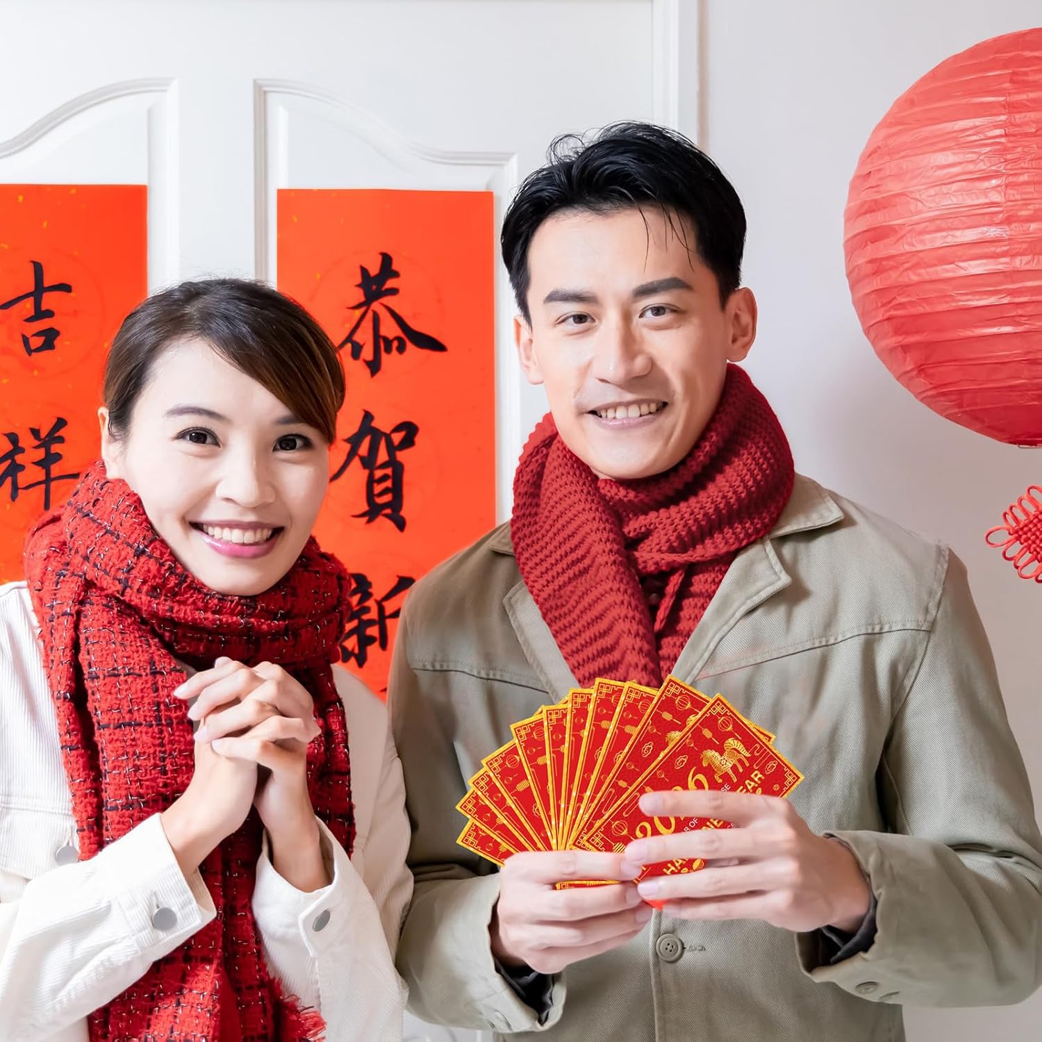 50 Counts Chinese Lunar New Year 2026 Scratch Off Fortune Cards with 50 Fortune Coins 2026 Year of The Horse Party Games Spring Festival Party Supplies for Presents Gifts Decorations(Horse)