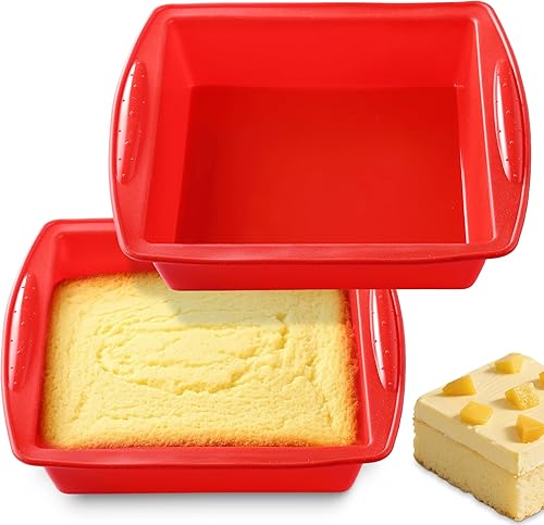 Paquete de 2 moldes cuadrados de silicona para brownies, 8 x 8 pulgadas para brownies, pasteles, pan, pastel y lasaña, sin BPA, resistente al calor,