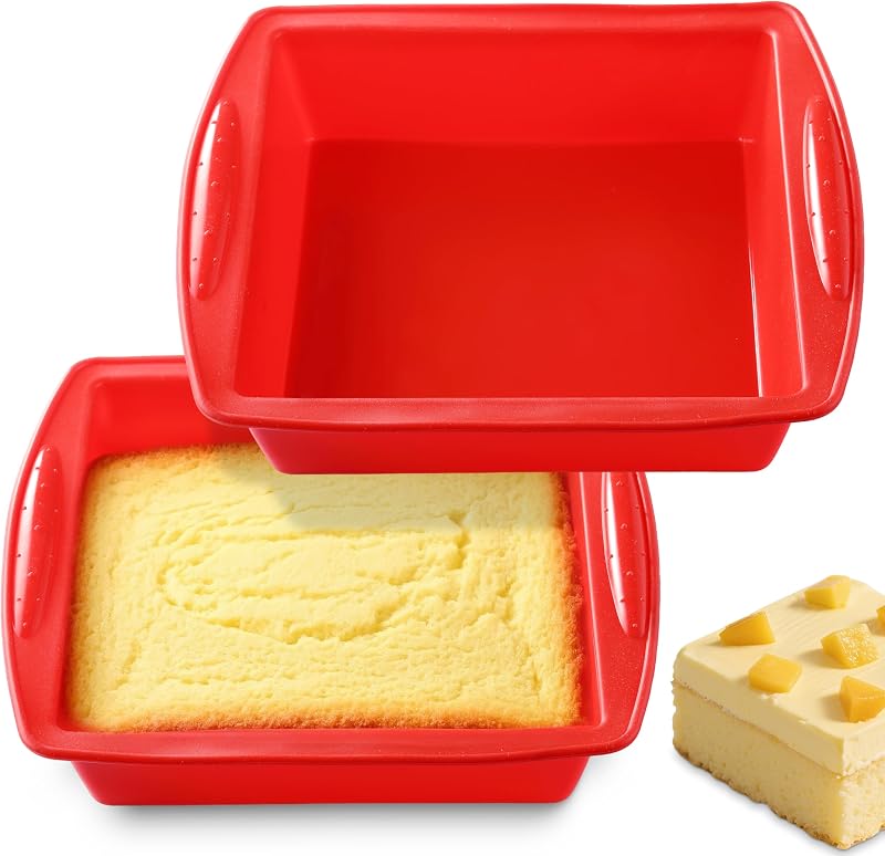 Silicone Square Brownie Pan 2 Pack, 8x8 Baking Pan for Brownies, Cakes, Bread, Pie & Lasagna