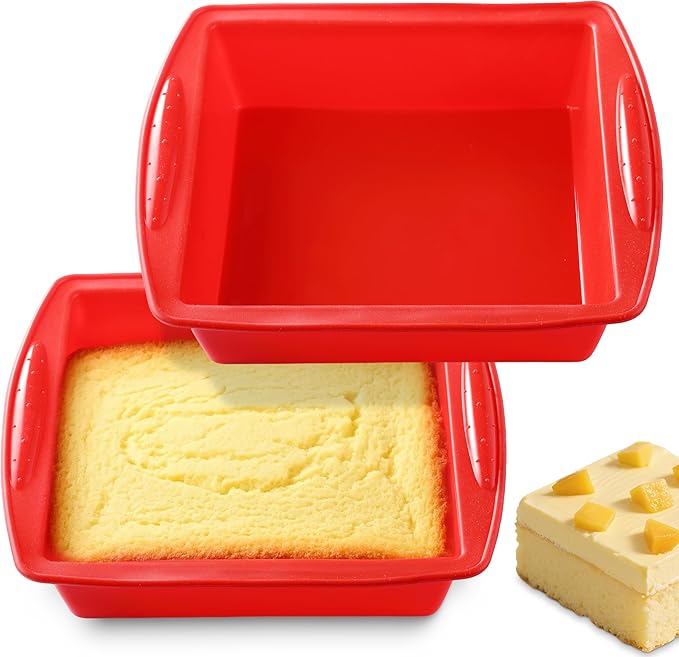 Silicone Square Brownie Pan 2 Pack, 8x8 Baking Pan for