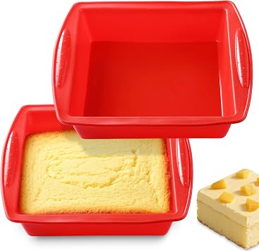 Silicone Square Brownie Pan 2 Pack, 8x8 Baking Pan for Brownies, Cakes, Bread, Pie & Lasagna BPA Free, Heat Resistant, Flexible Silicone baking mold, Oven, Microwave, Dishwasher Safe