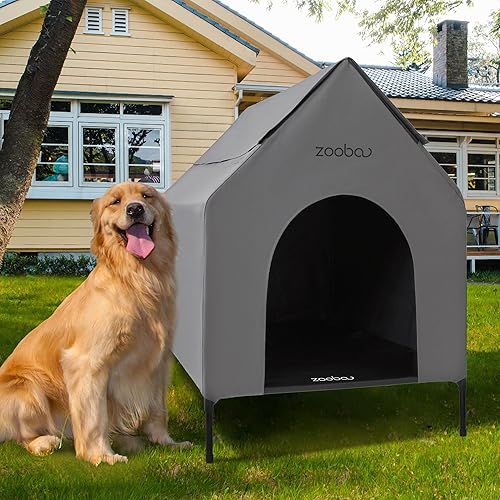 Casa grande de 36 pulgadas para perros grandes en interiores o exteriores, PVC 600D resistente a la intemperie al aire libre, con cama elevada de
