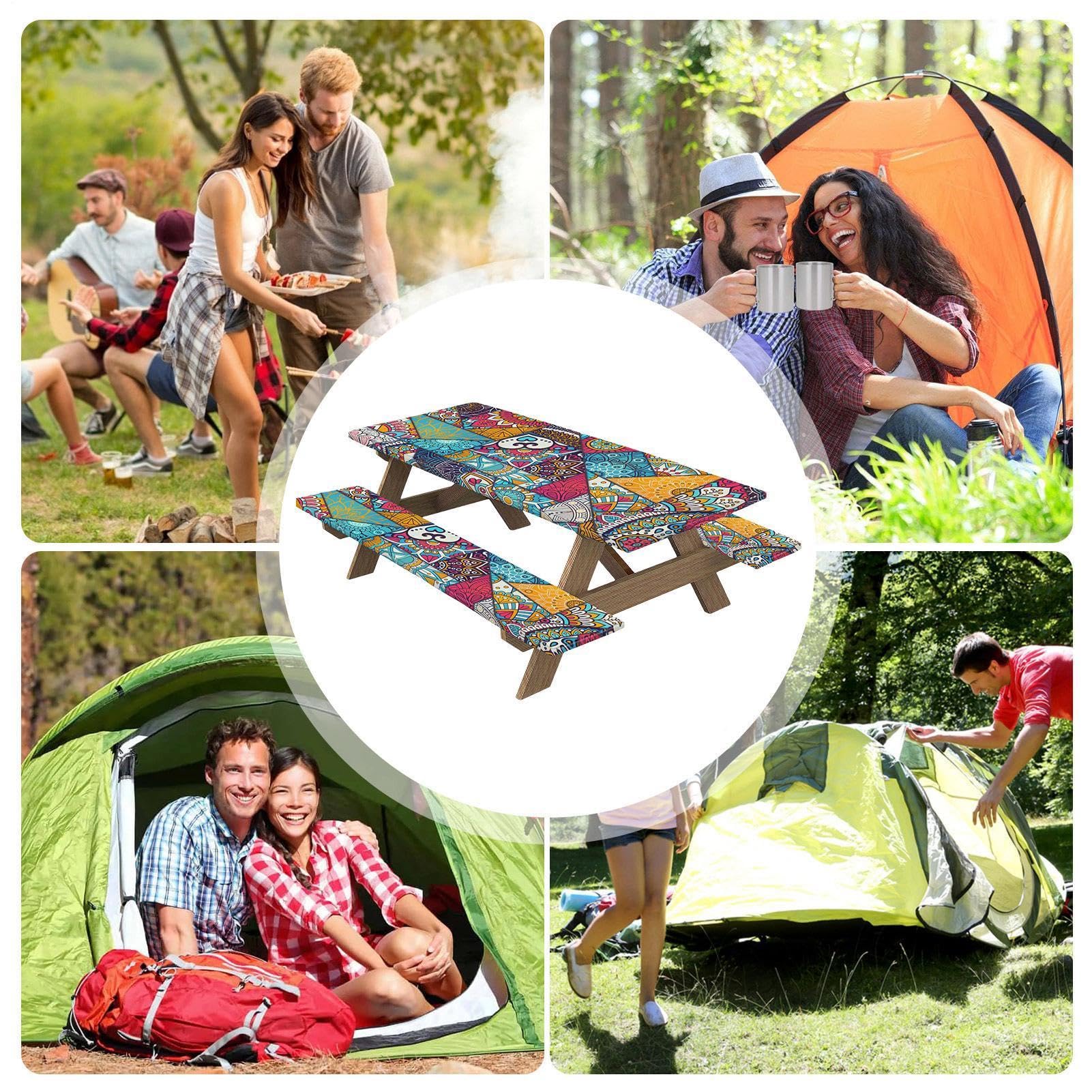 Generisch Lot de 3 nappes de pique-nique avec élastique - Nappe de camping