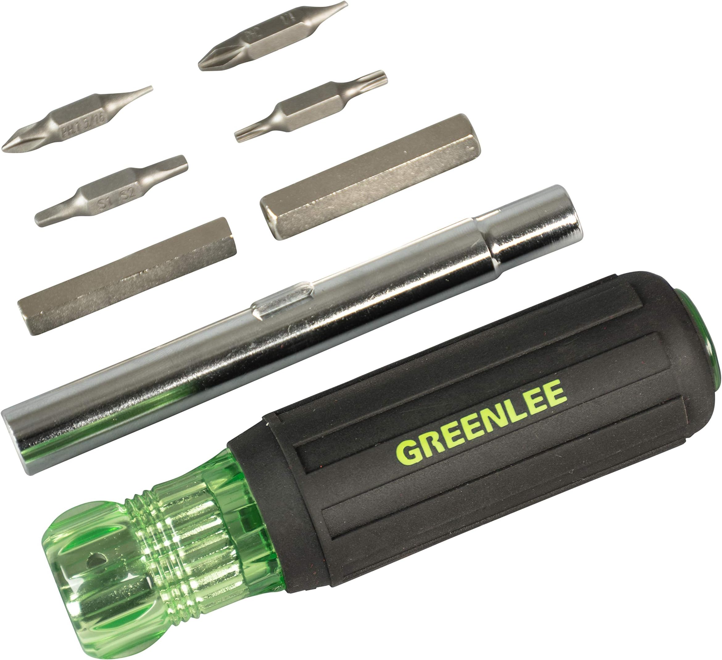 Greenlee0153-47C 11-in-1 Multi-Tool Screwdriver and Nut Driver for Slotted and Phillips Screws, Multitool Driver with 4 Bits, 2 Nut Drivers, Shank, and Handle