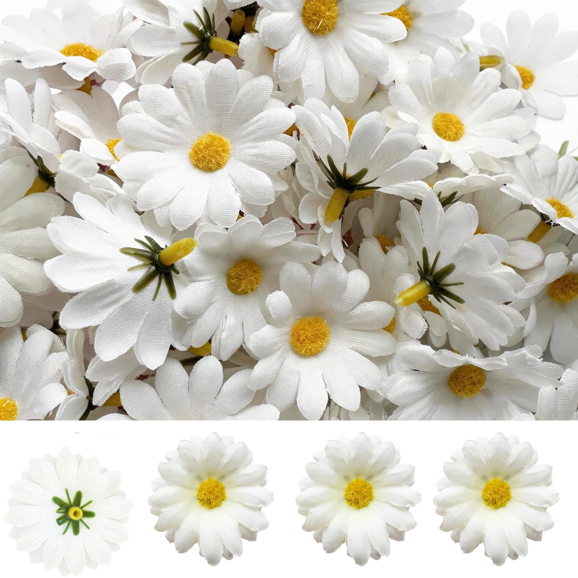 MINWEGI 100PCS Artificial Daisy Flowers - White Yellow Fake Flowers Bulk for Wedding Home Decor, DIY Crafts, Centerpieces, Party Decorations - Realistic Silk Floral Arrangements