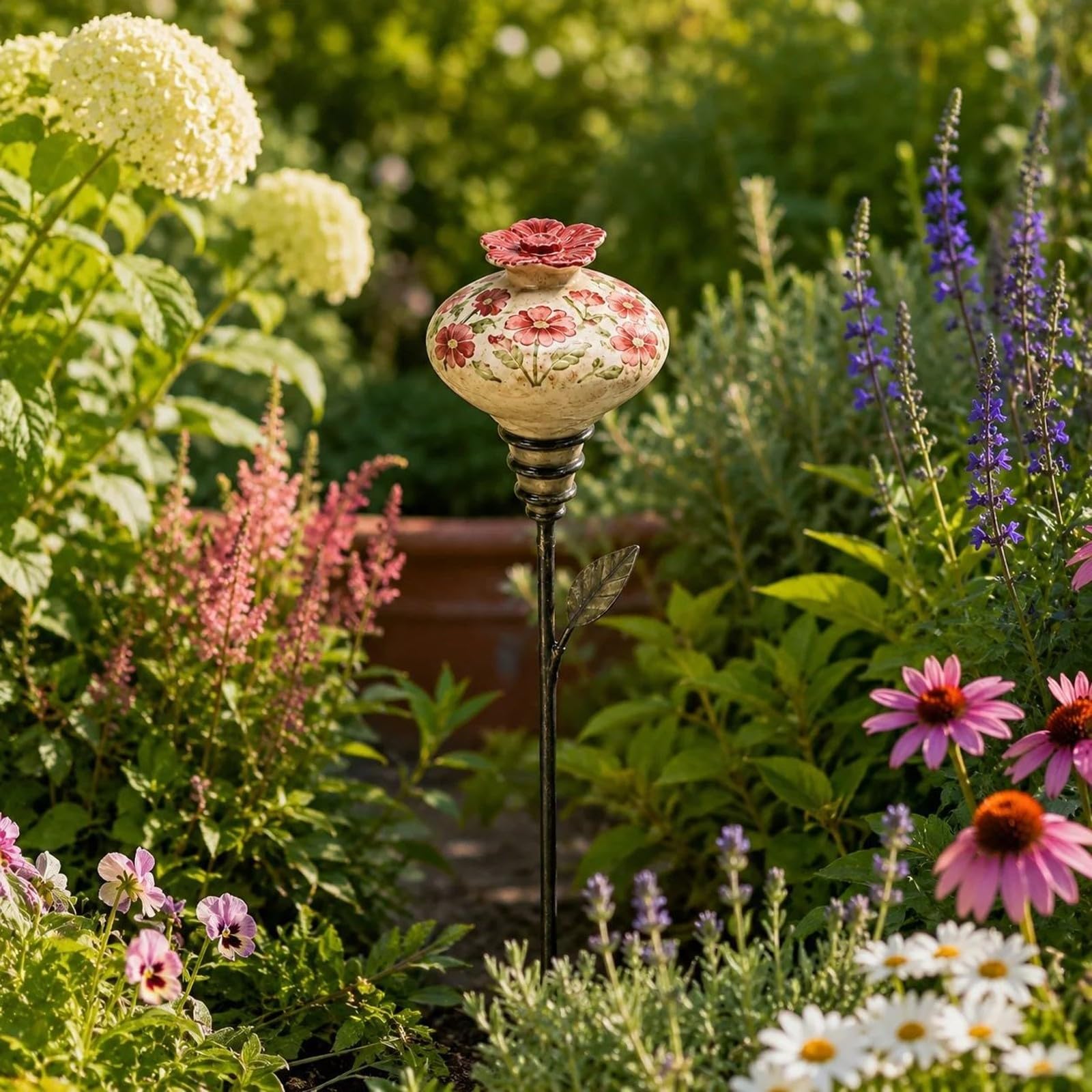 3 Pezzi Mangiatoia da Giardino con Vintage Dipinto a Mano per nti Degli Uccelli, Aiuole