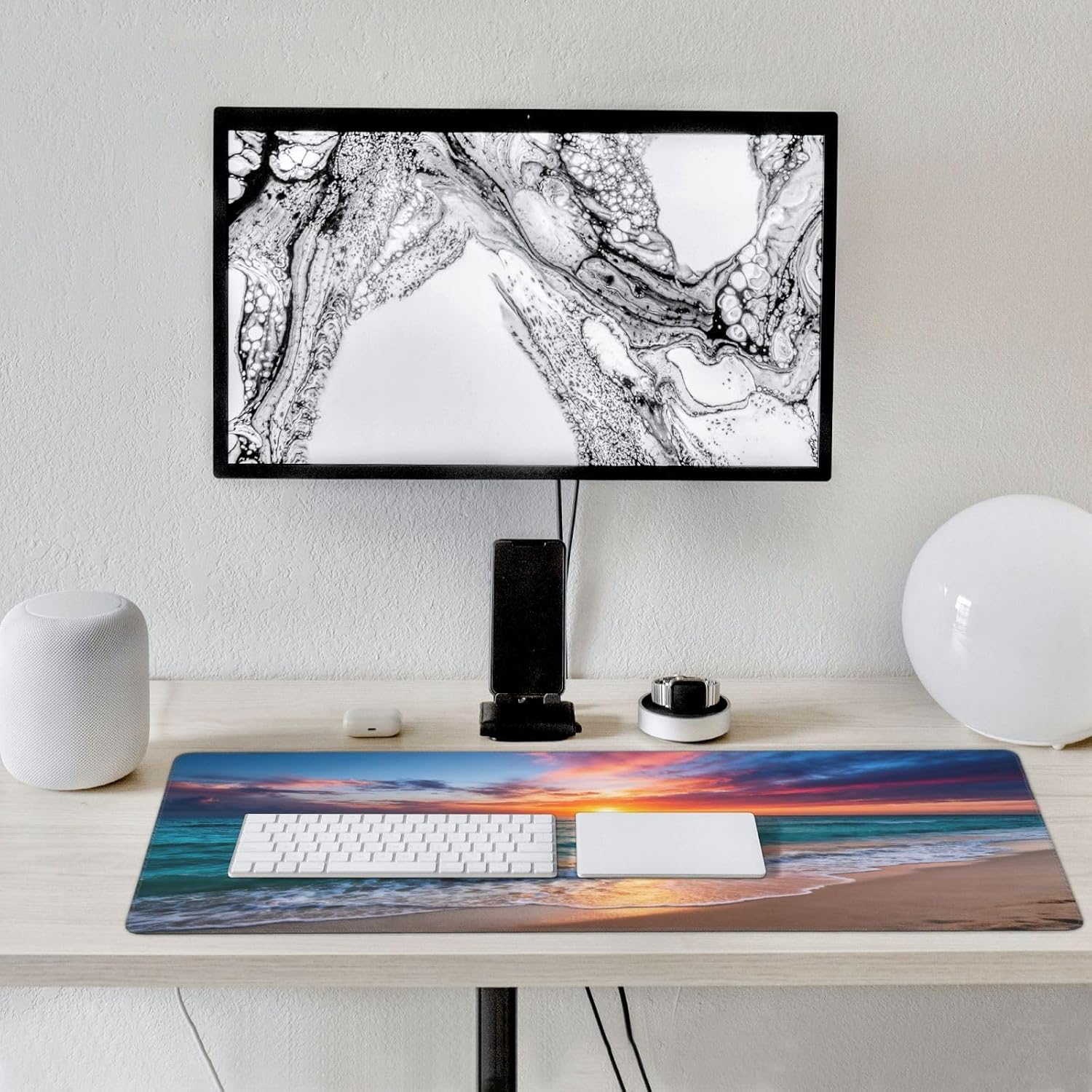 Gaming Mouse Pad,Large Mouse Pads for Desk,Non-Slip Rubber Base Extended Mousepad,XXL Keyboard Mouse Mat,Stitched Edges Computer Keyboard Desk Pad,35.4x15.8inch,Sunset Beach